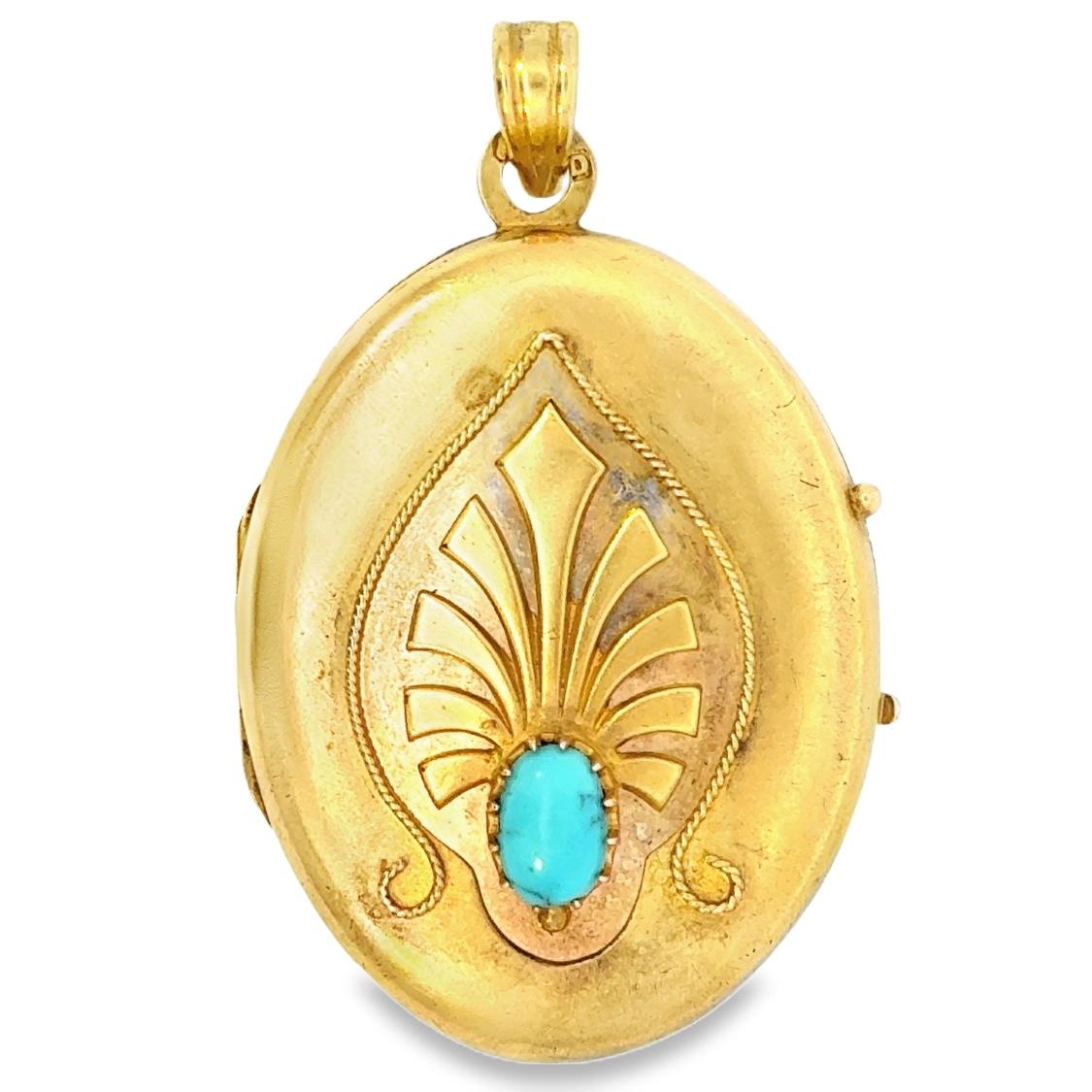 Vintage 18k Gold Victorian Locket with Turquoise Detail