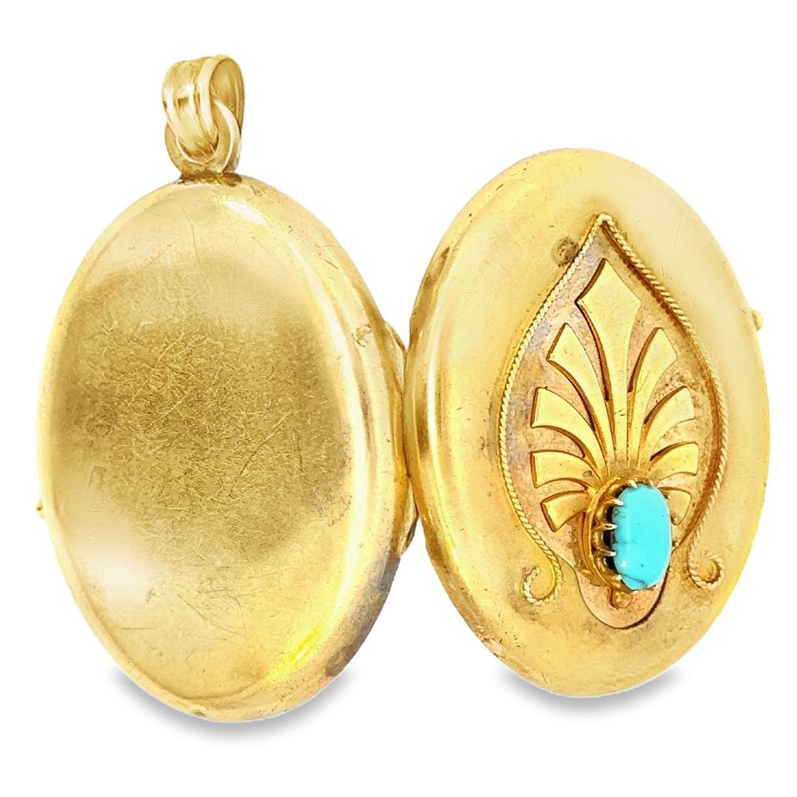 Vintage 18k Gold Victorian Locket with Turquoise Detail