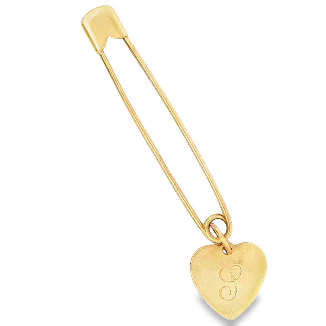 Vintage 14k Gold Charm Pin with Hanging Letter Heart
