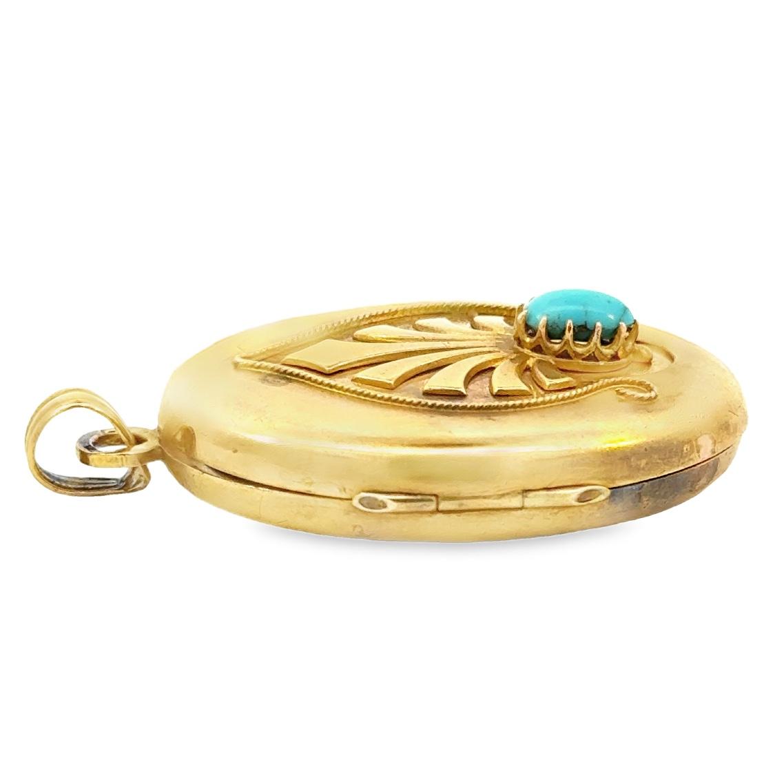 Vintage 18k Gold Victorian Locket with Turquoise Detail