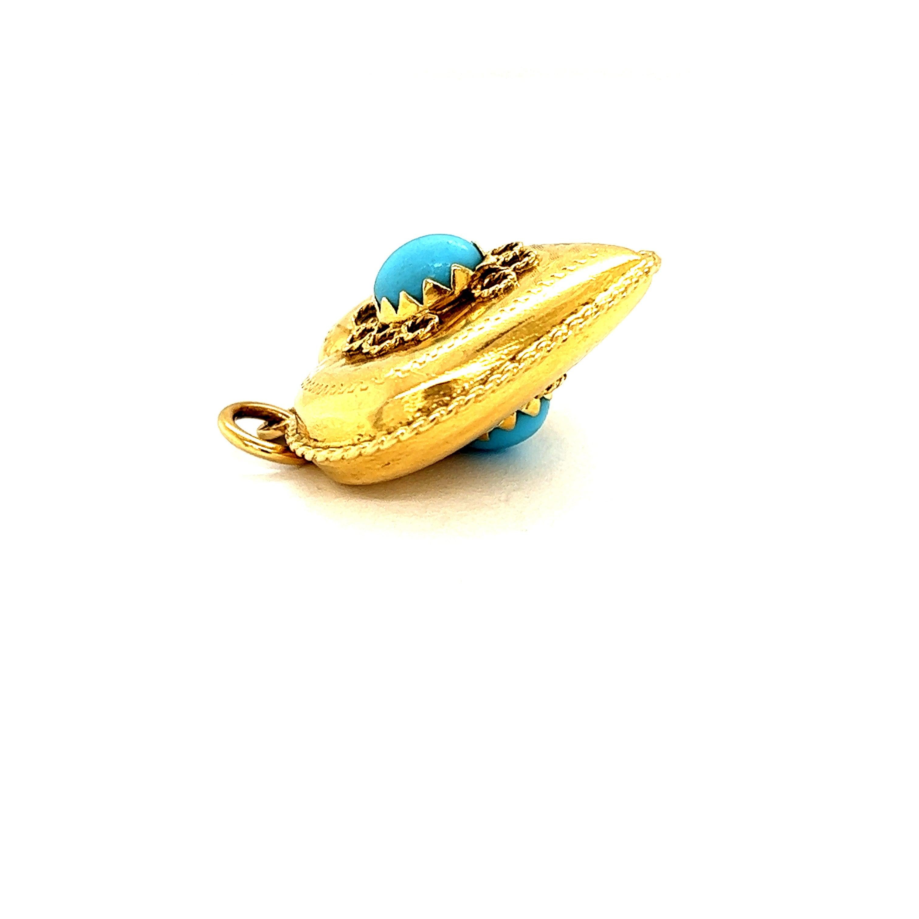 Victorian Turquoise Puffy Heart 14k Gold Charm