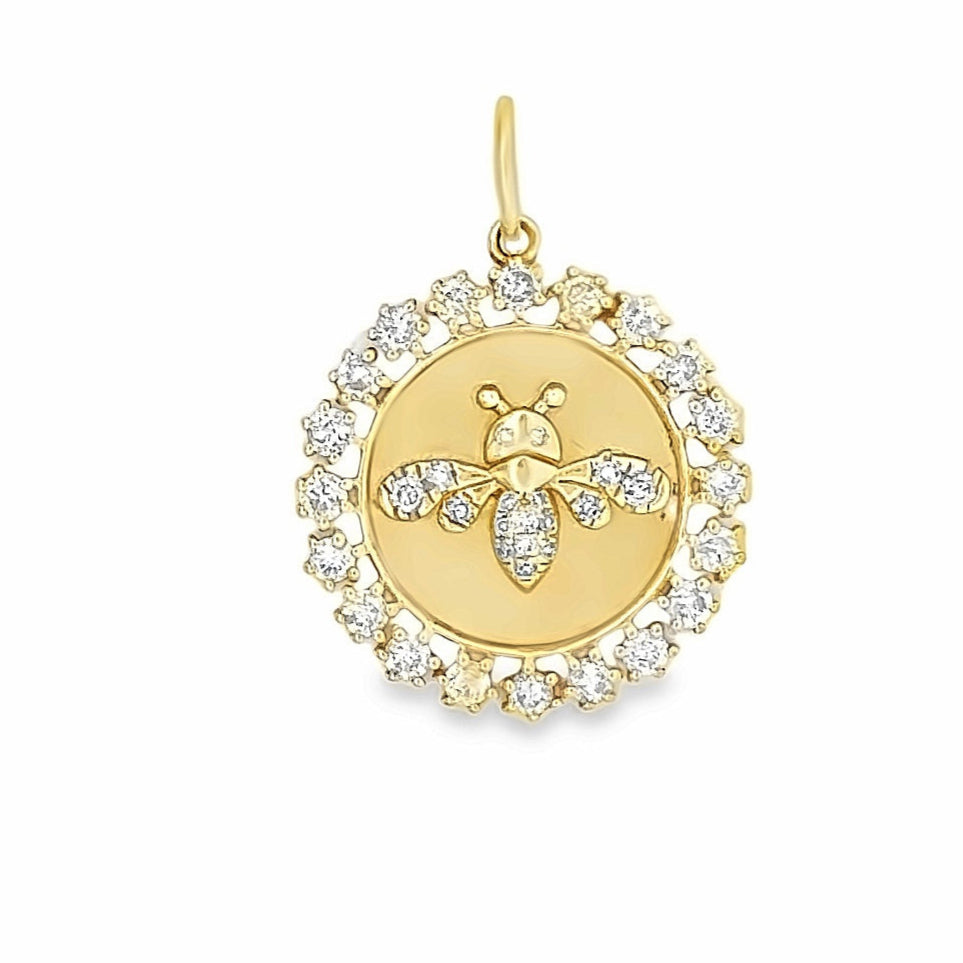 Diamond Circle Bee 14k Gold Charm