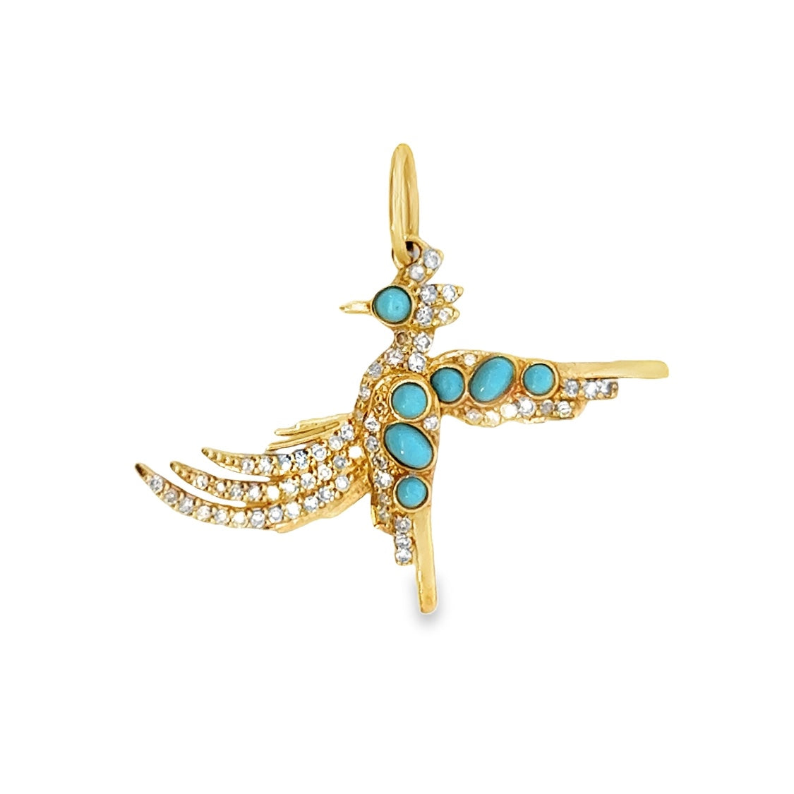 14k Yellow Gold Turquoise and Diamond Bird Charm