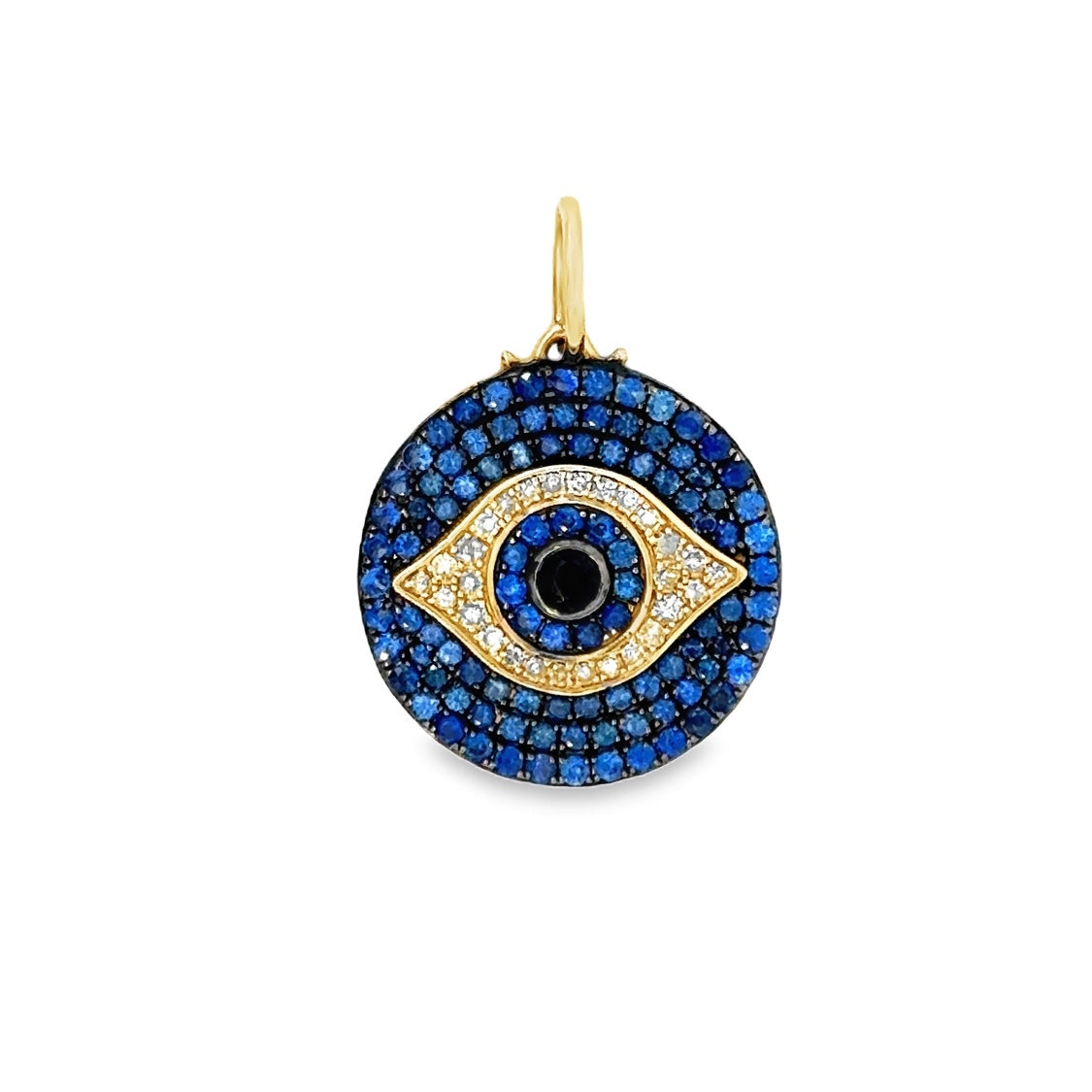 14k Gold Blue Sapphire and Diamond Evil Eye Charm