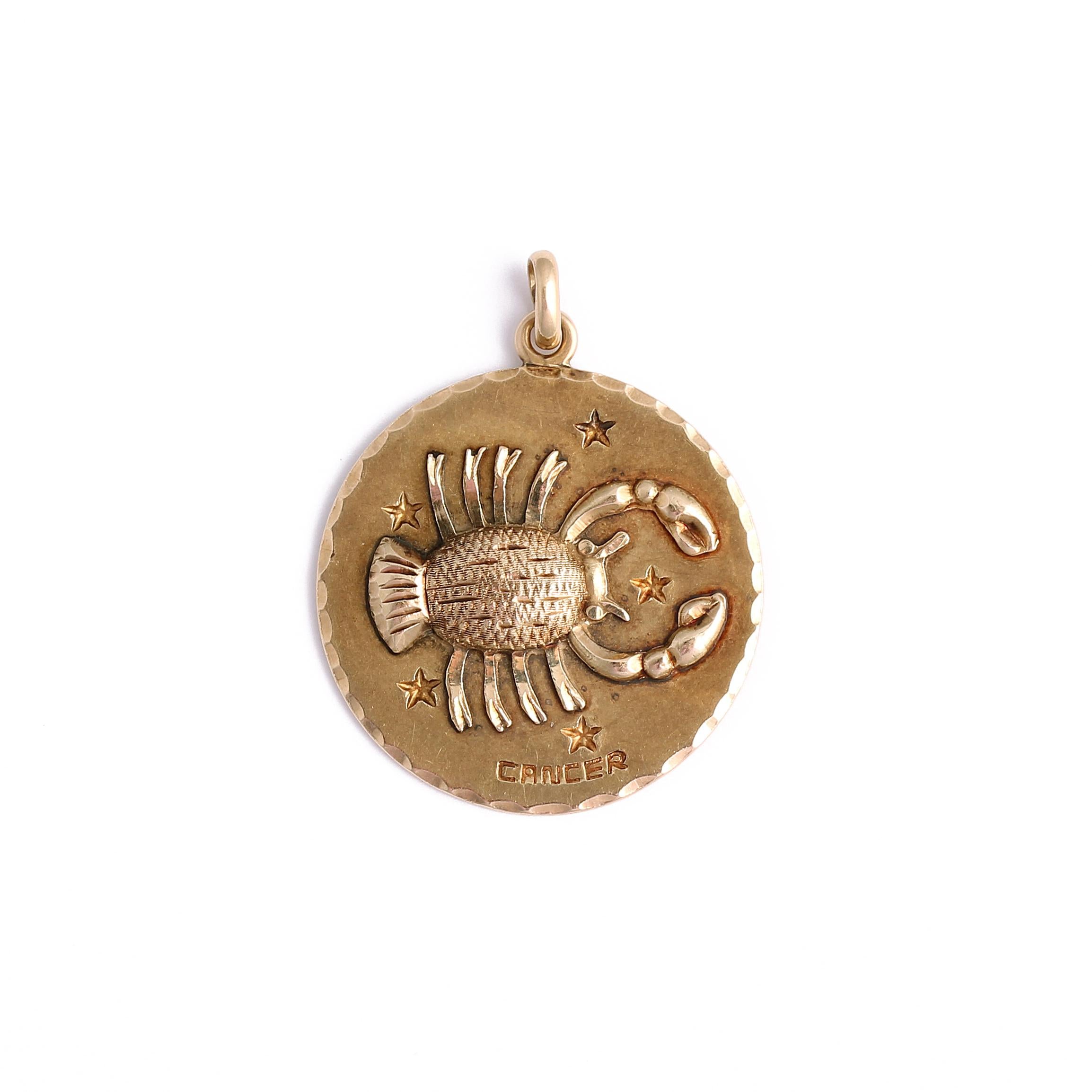 Vintage Zodiac Cancer 14k Gold Charm