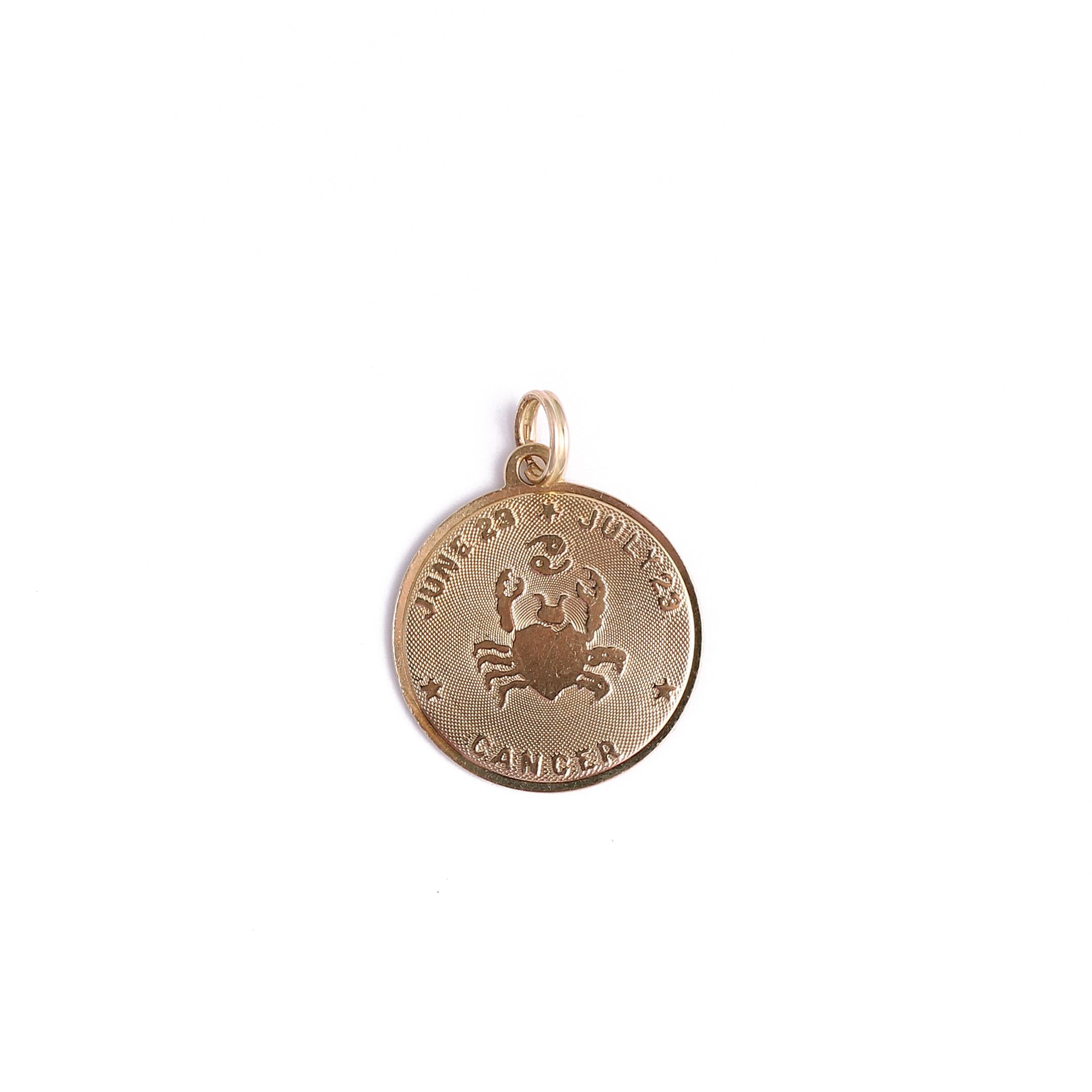 Vintage Cancer Zodiac 14k Gold Charm