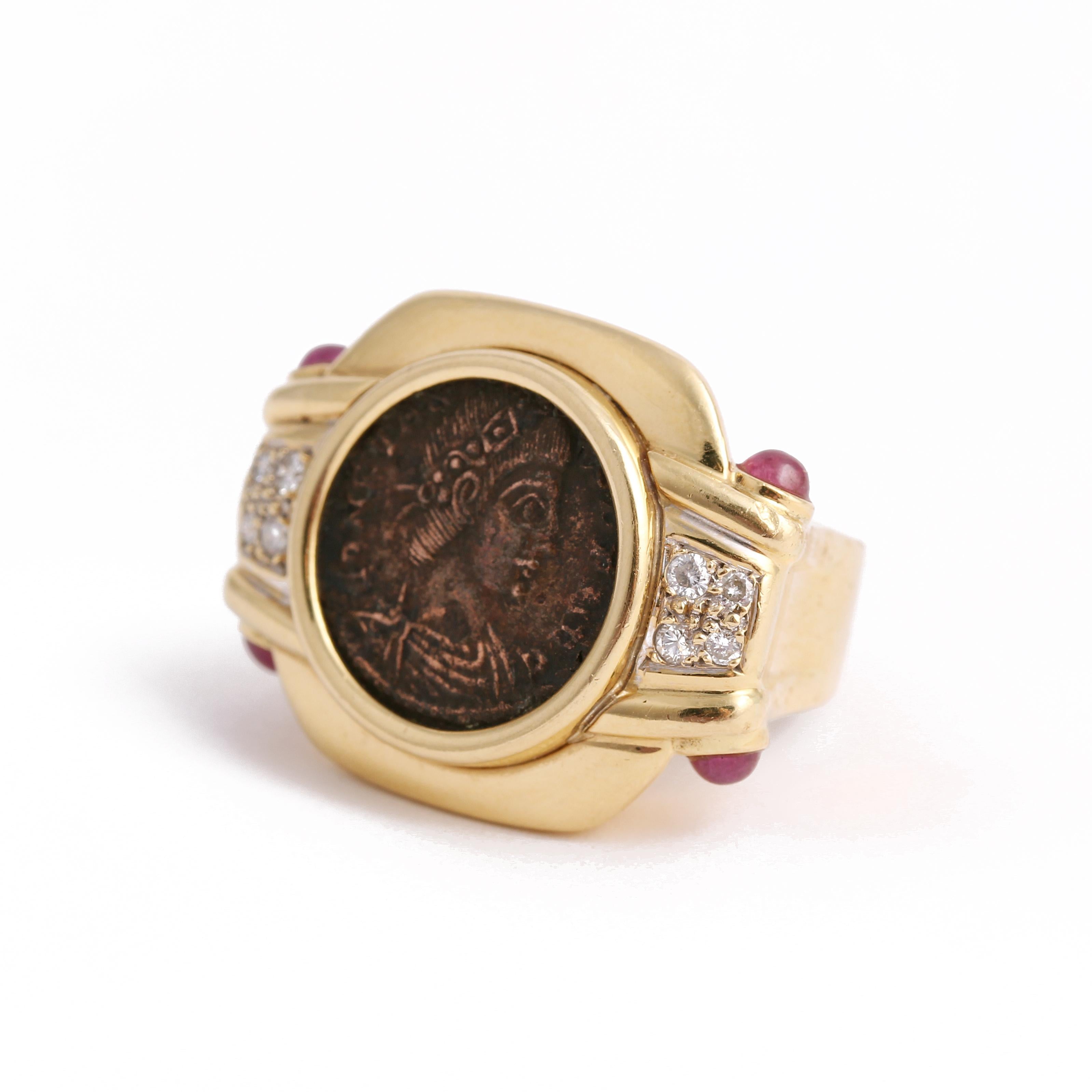 Vintage 18k Gold Greek Coin Ring