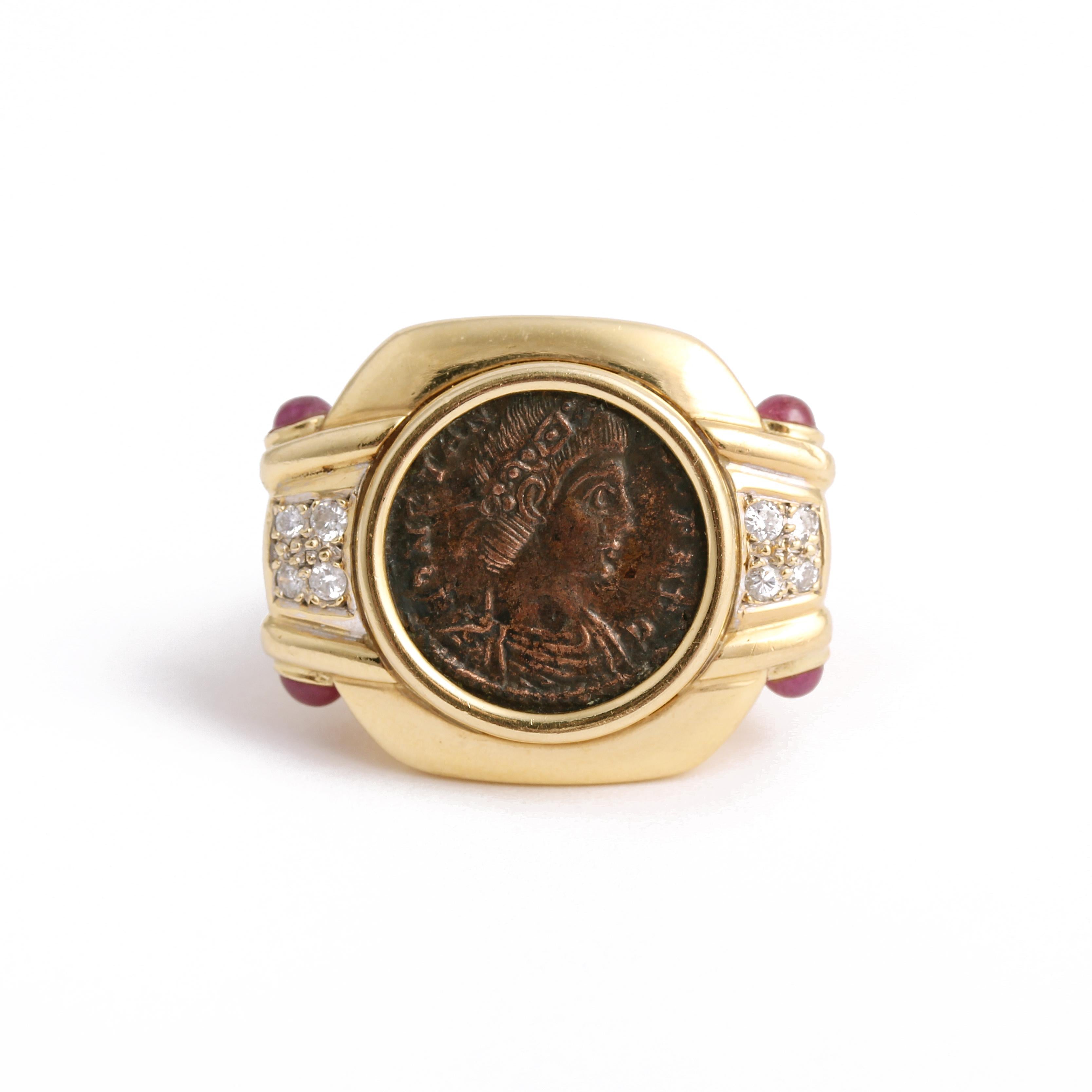 Vintage 18k Gold Greek Coin Ring