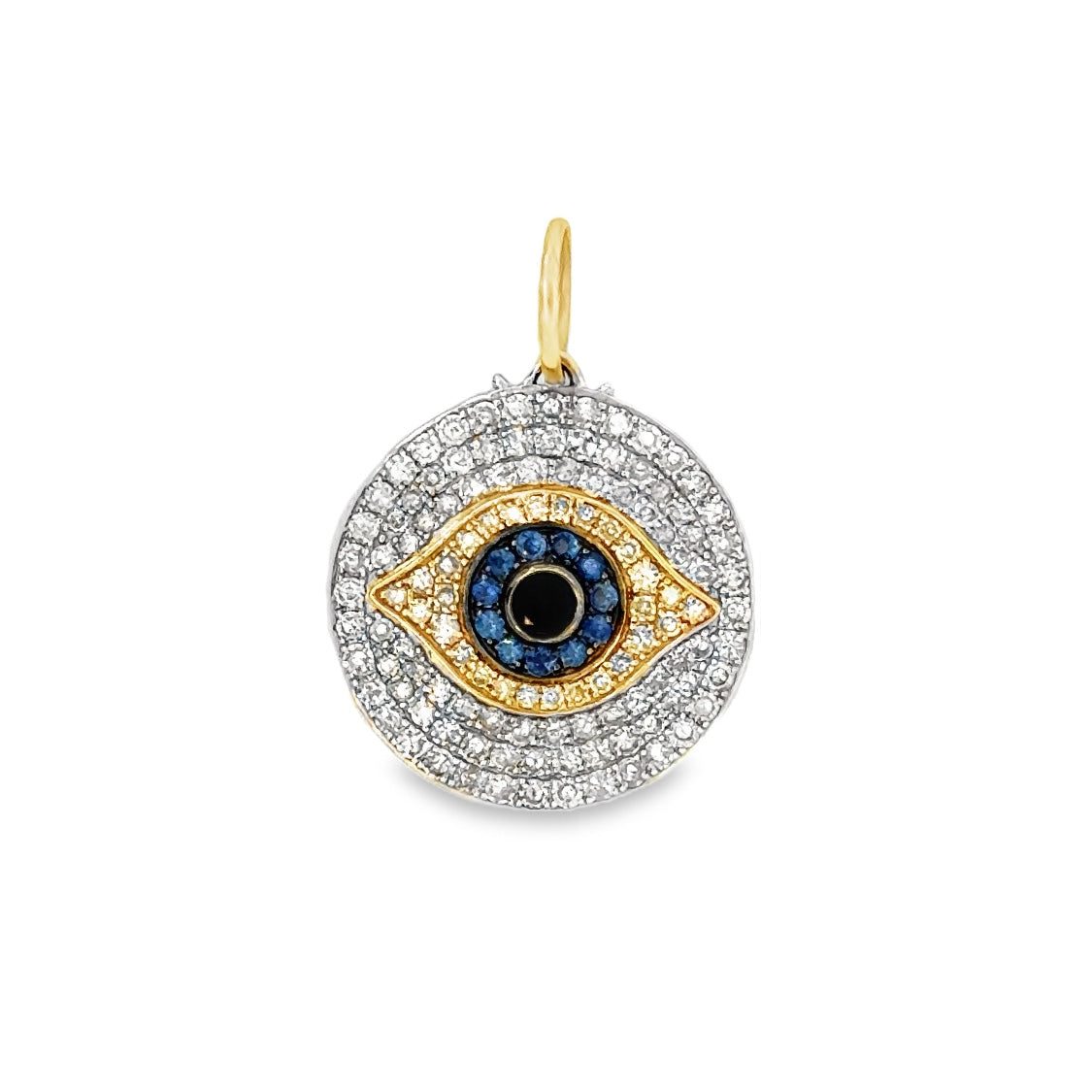 14k Gold Blue Sapphire and Diamond Evil Eye Charm