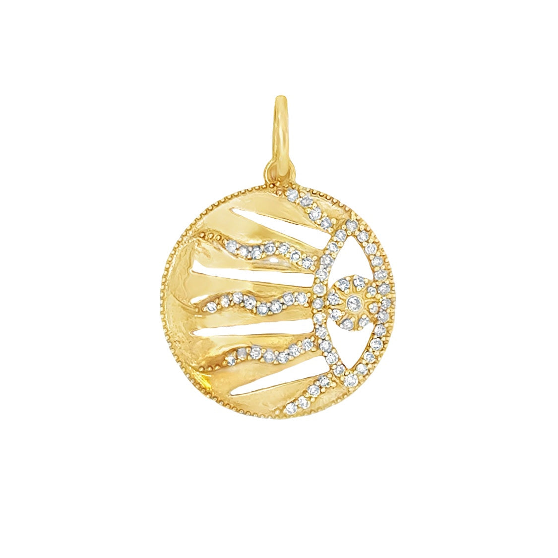 14k Yellow Gold Diamond Sun Evil Eye Charm