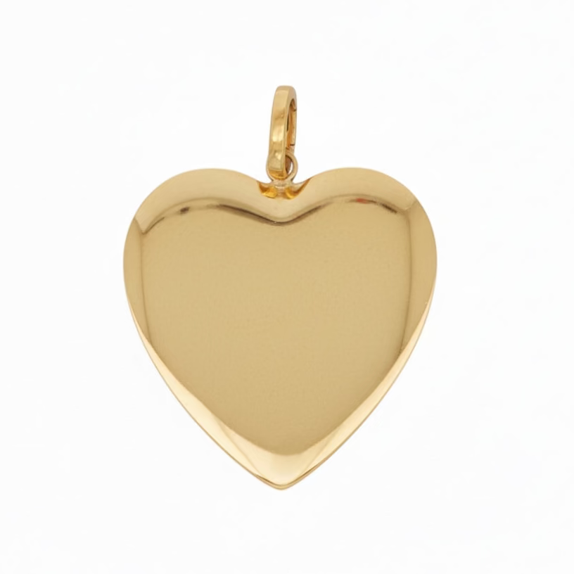 14k Yellow Gold Vintage Inspired XL Engine-Turned Heart Pendant