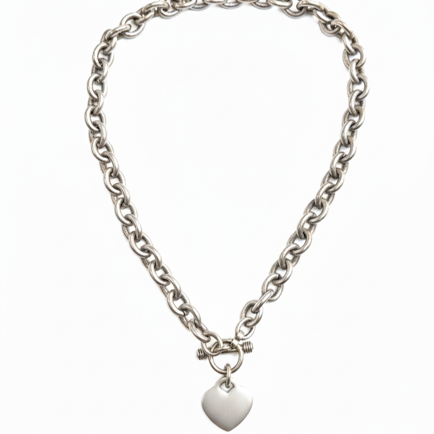 Sterling Silver Vintage Heart Chain Necklace