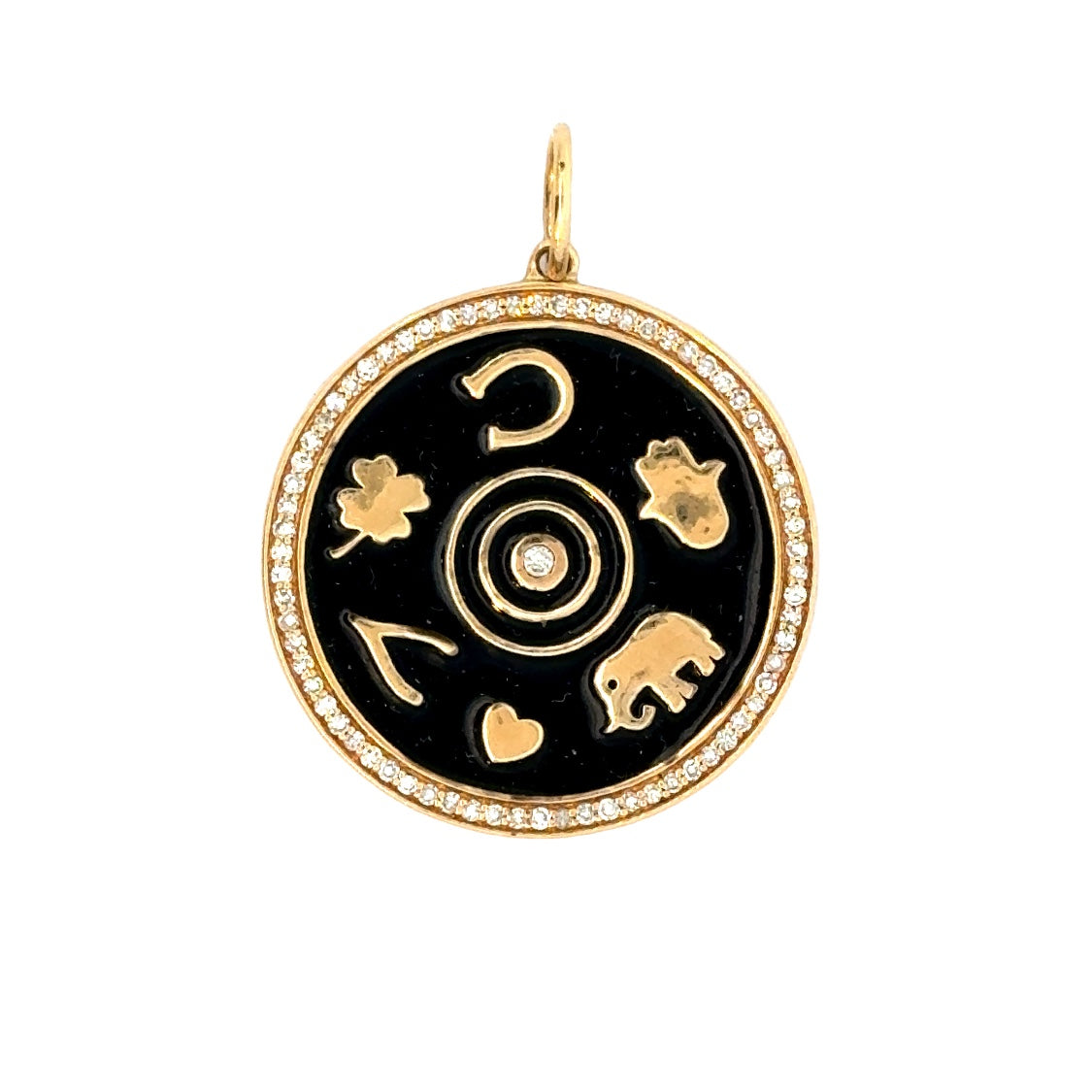 14k Yellow Gold Diamond Black Enamel Charm