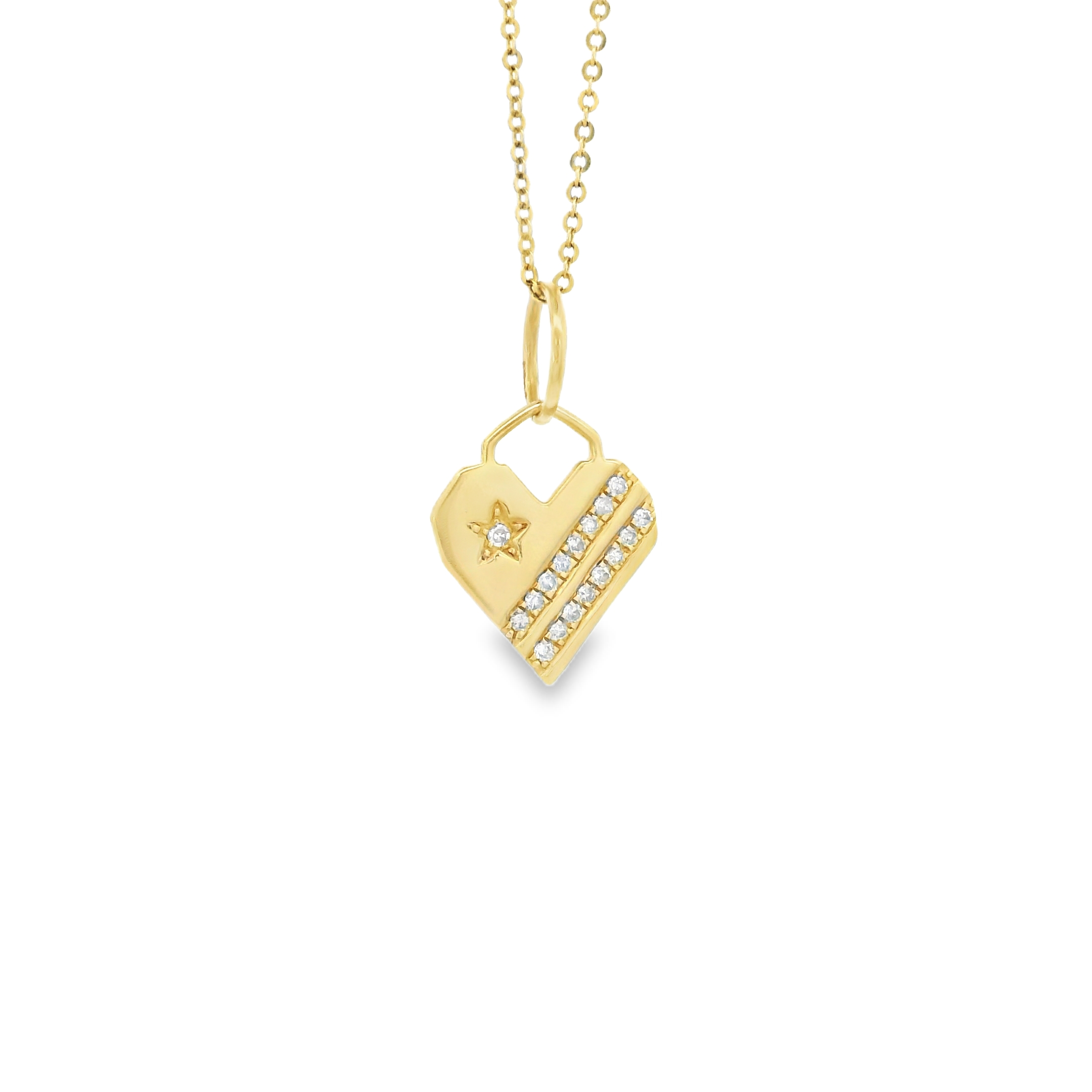 14k Yellow Gold Diamond Heart and Star Charm