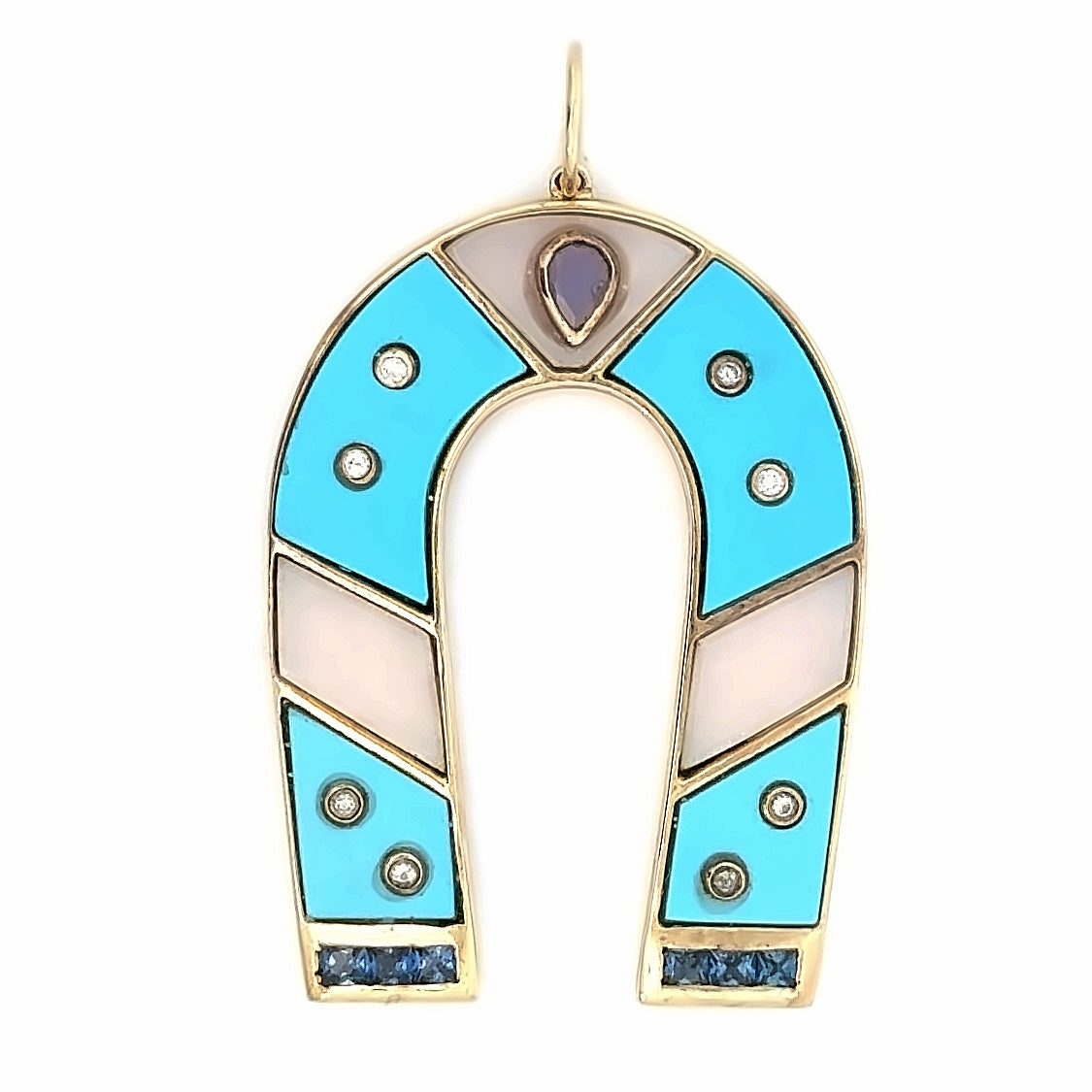 Gemstone and Diamond Large Horseshoe 14k Gold Charm