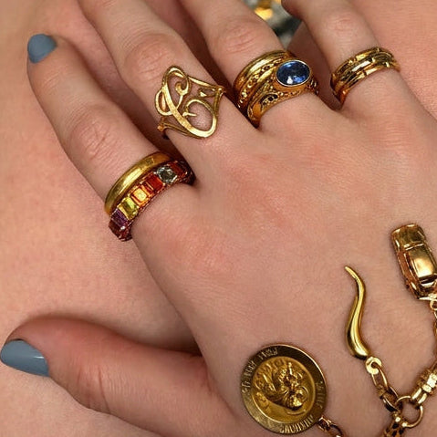 14k Yellow Gold Dome Band Stack Ring