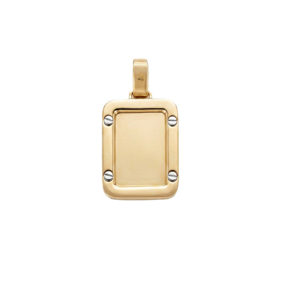 Vintage 14K Yellow Gold Engravable Dog Tag Pendant Charm with White Gold Accents