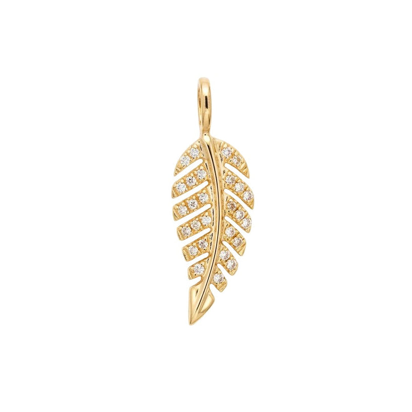 14k Yellow Gold Diamond Feather Charm