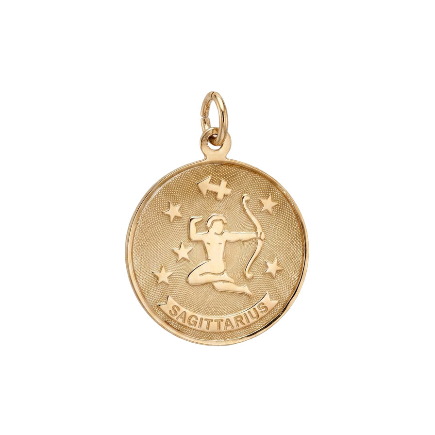 14k Yellow Gold Sagittarius 1970s Zodiac Coin Charm