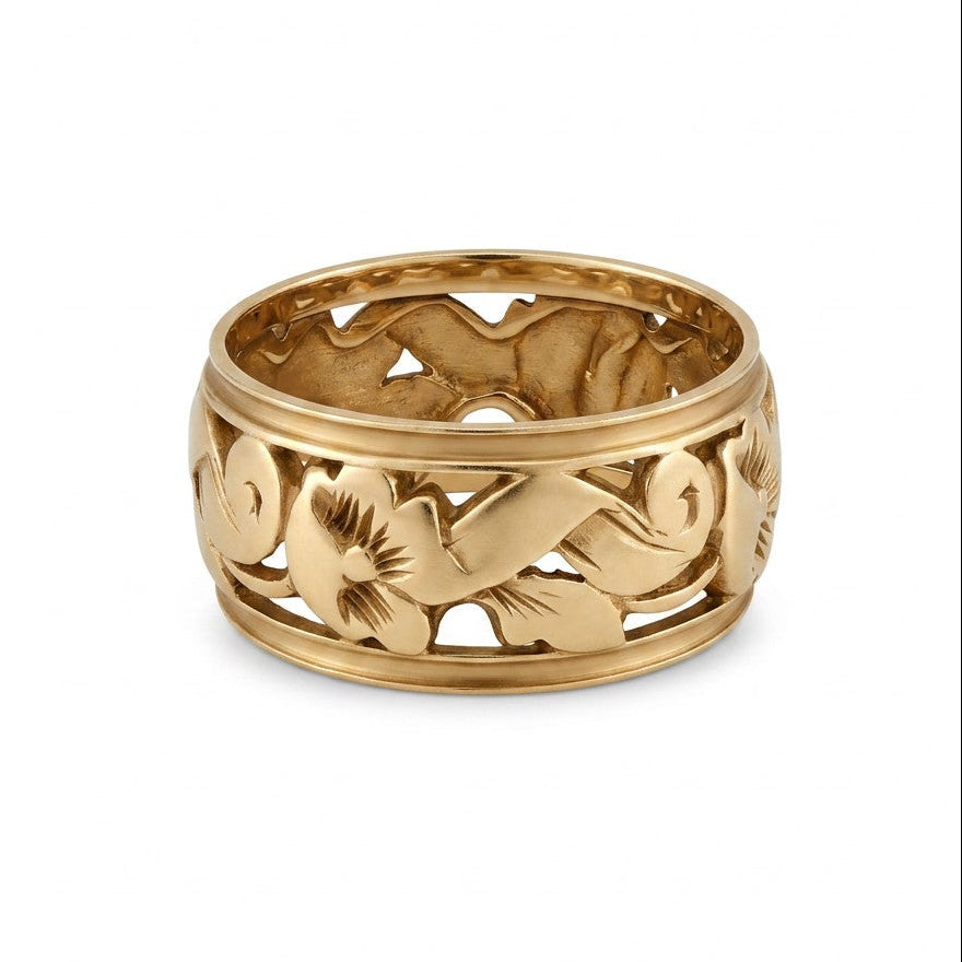 Vintage 14k Yellow Gold Floral Cutout Band Ring