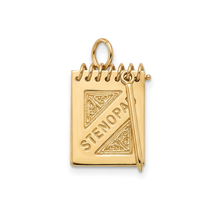 14K Yellow Gold Stenopad With Pencil Novelty Notebook Charm