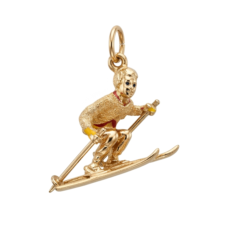 14k Yellow Gold Gold Skier Alpine Skiing Charm