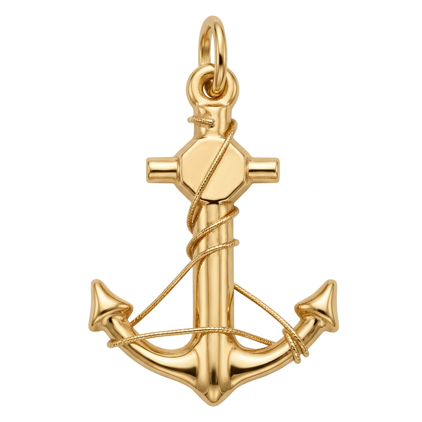 18k Yellow Gold Vintage Anchor Nautical Charm