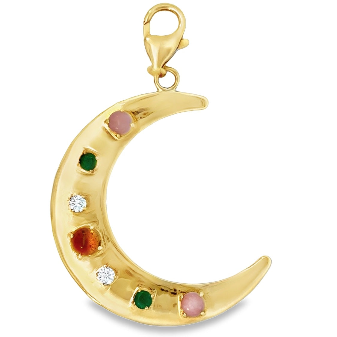 18k Gold Diamond Multi-gemstone Large Crescent Charm