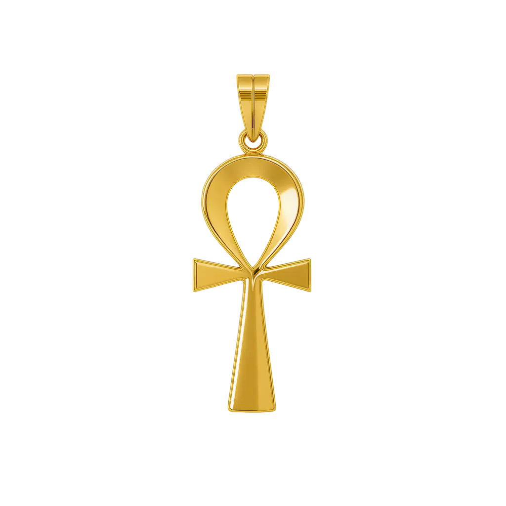 Vintage 18 karat yellow gold ankh cross charm, smooth polished finish, front view
