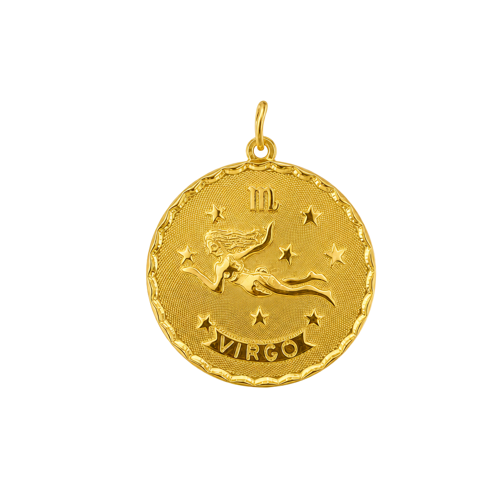 14k Yellow Gold Vintage Virgo with Stars Zodiac Charm