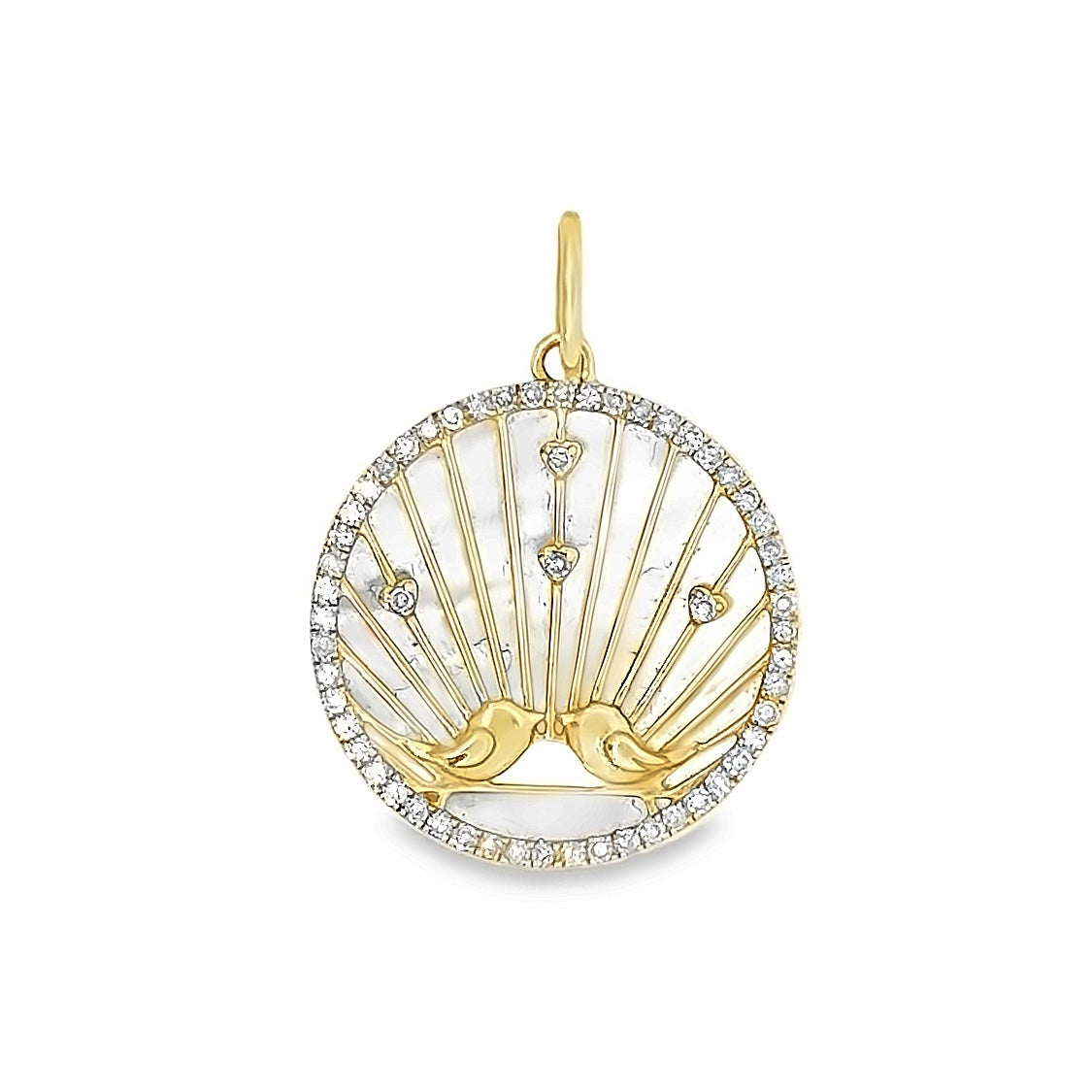 14k Yellow Gold Mother of Pearl Diamond Love Birds Charm