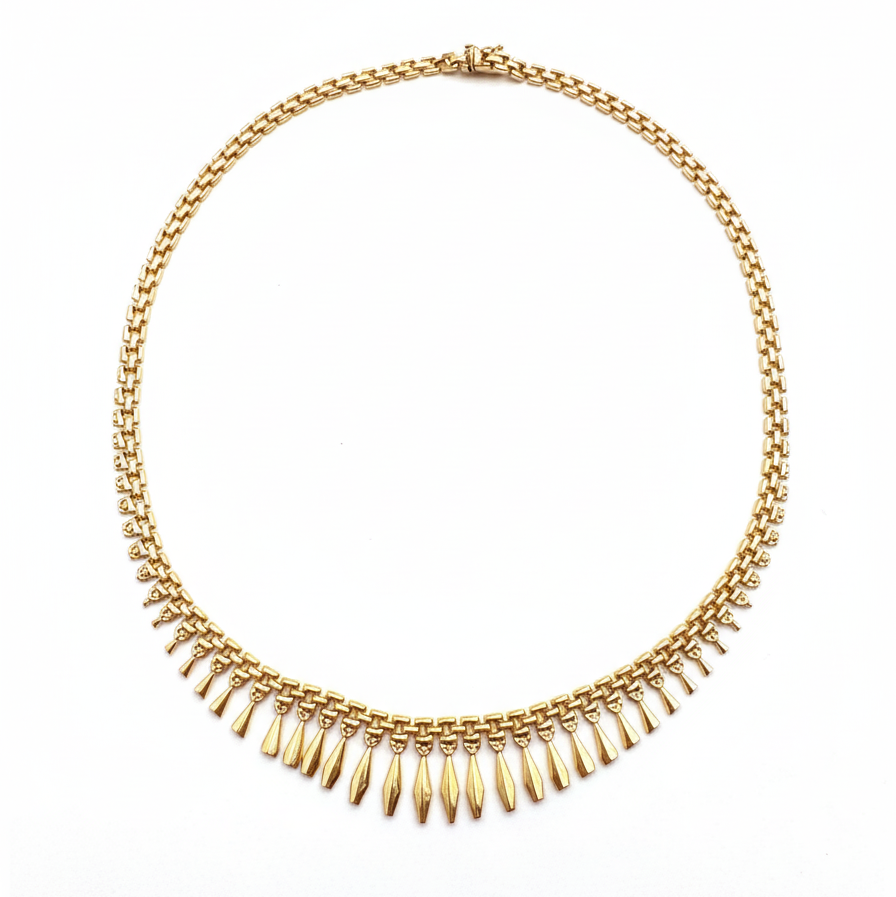 14k Yellow Gold 1970s Vintage Fringe Necklace Statement Jewelry