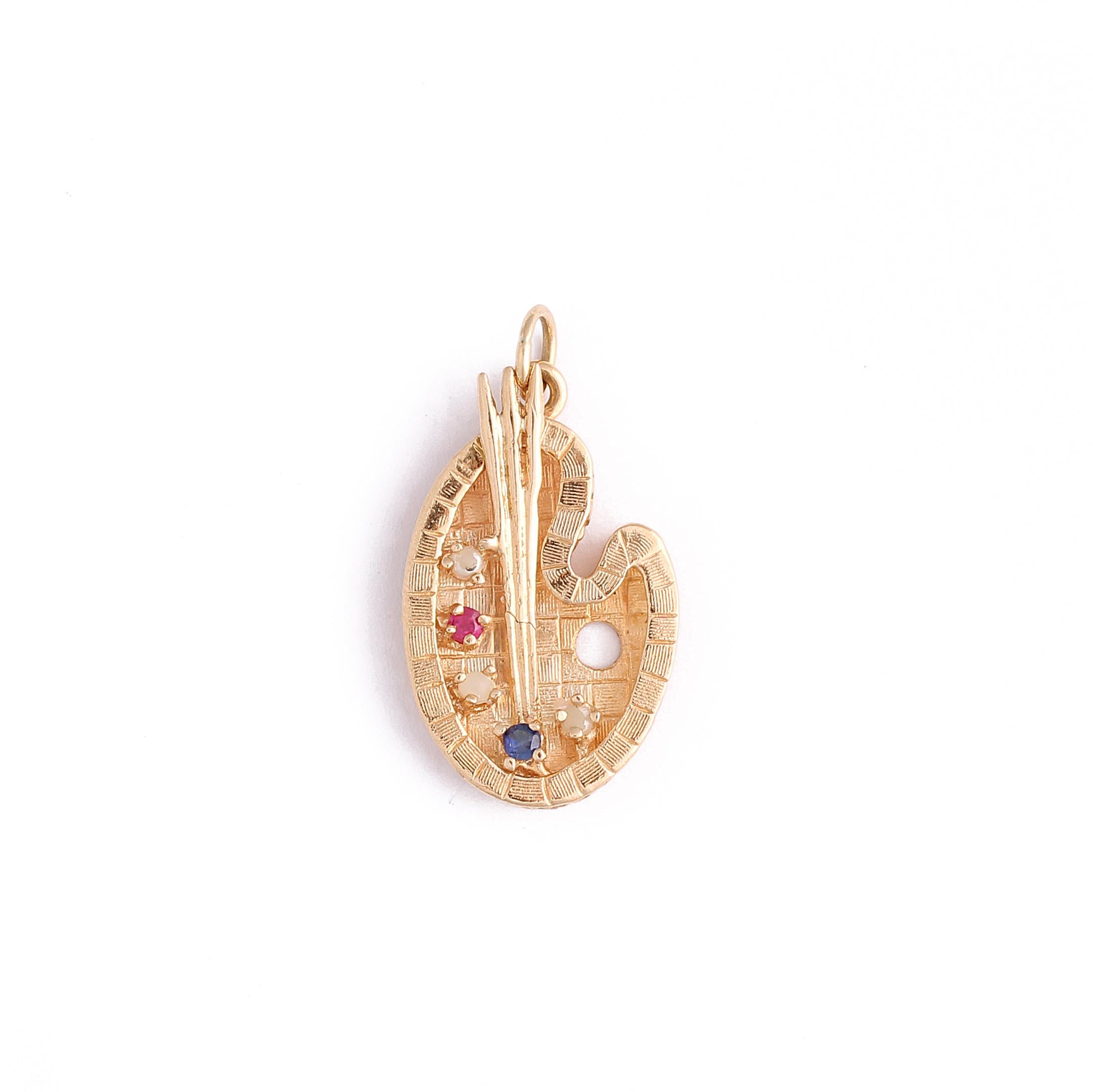 Vintage Painters Palette 14k Gold Charm