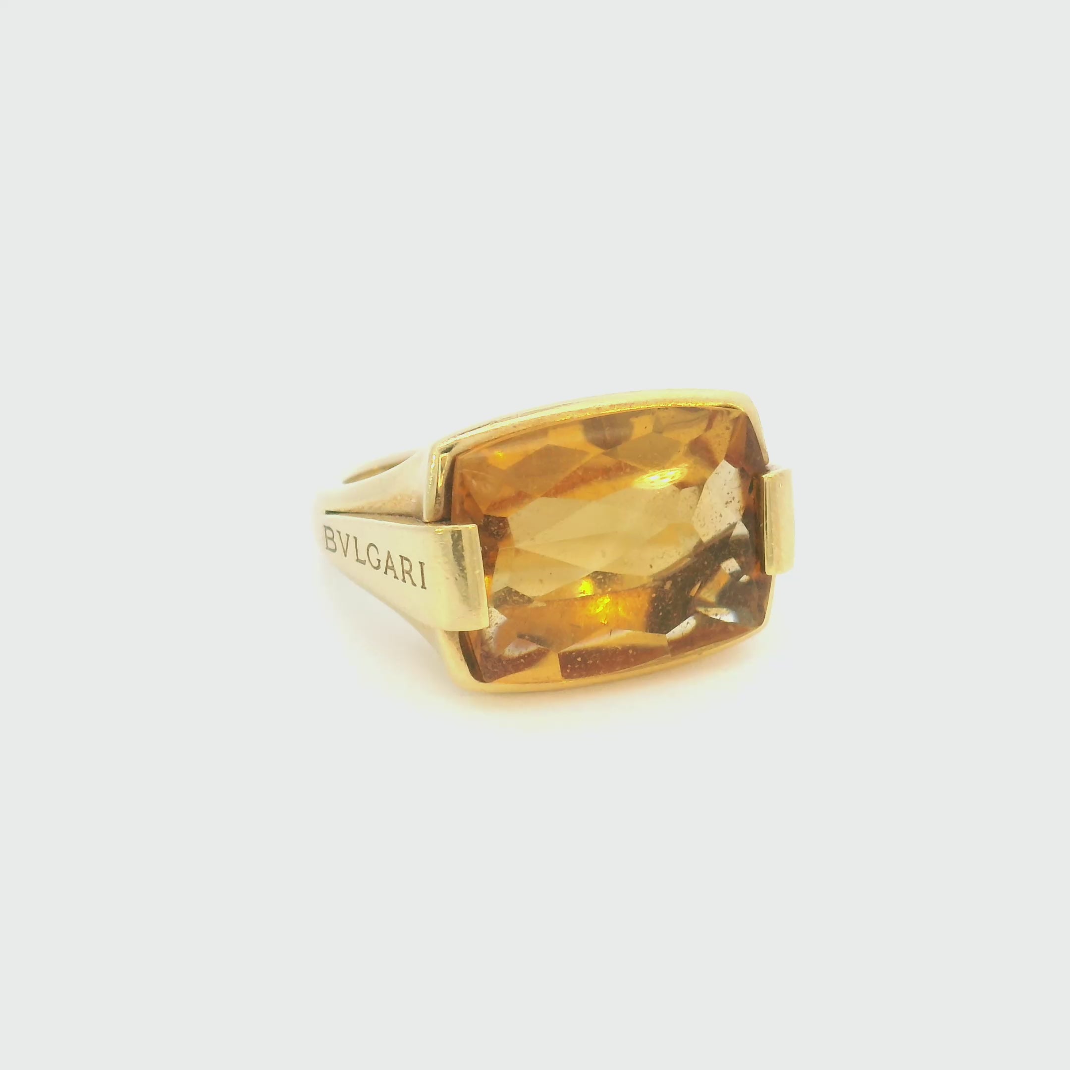 Vintage Citrine Signed Bvlgari Metropolis 18k Gold Ring