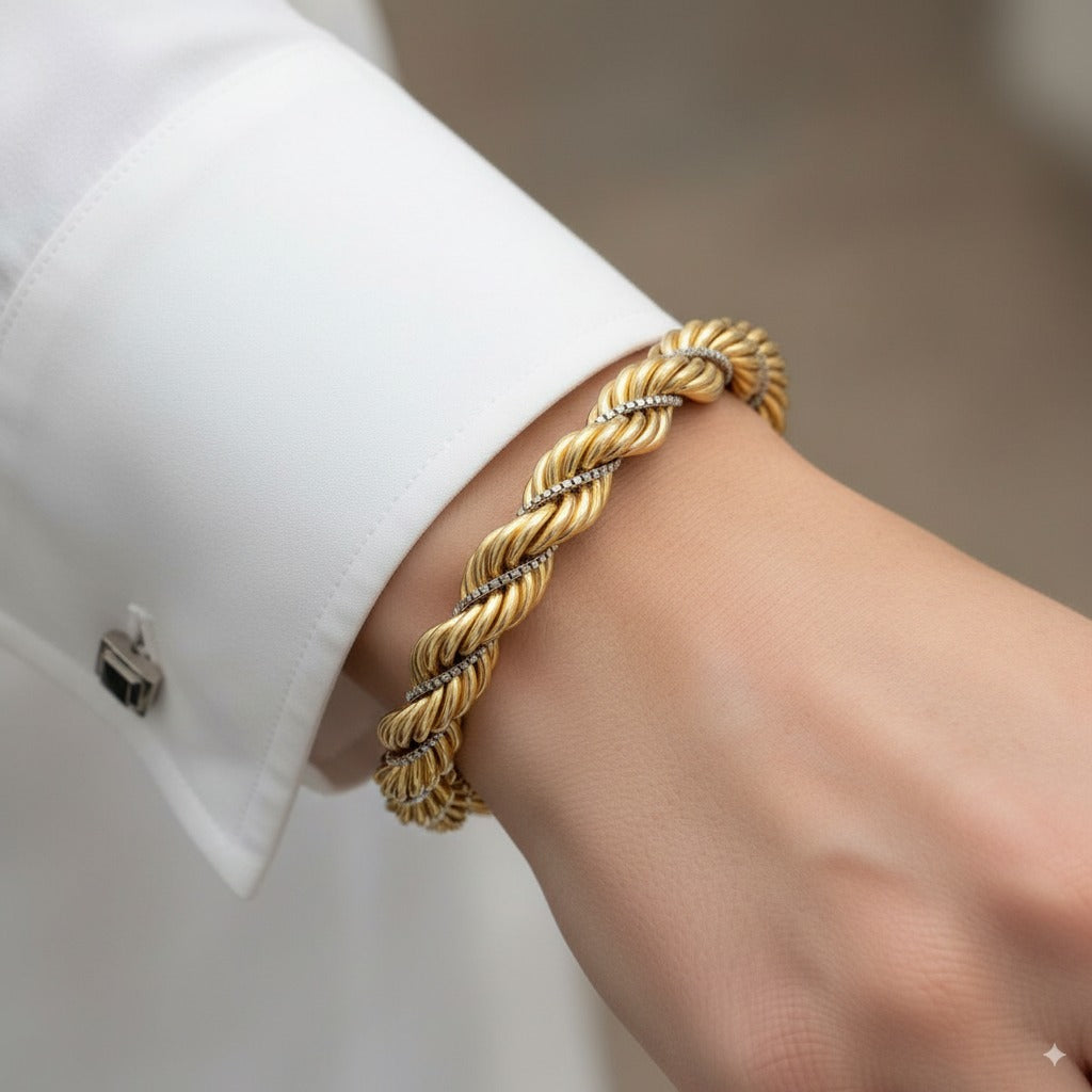 18k Yellow and White Gold Twisted Rope Bracelet