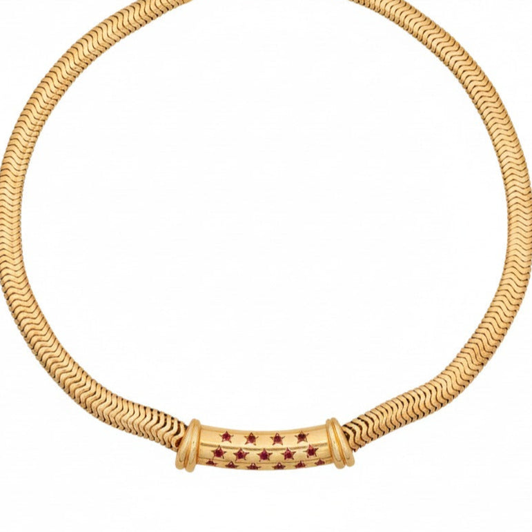 14k Yellow Gold 1940s Vintage Ruby Tubogas Necklace