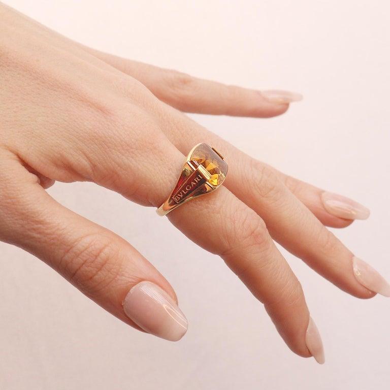 Vintage Citrine Signed Bvlgari Metropolis 18k Gold Ring