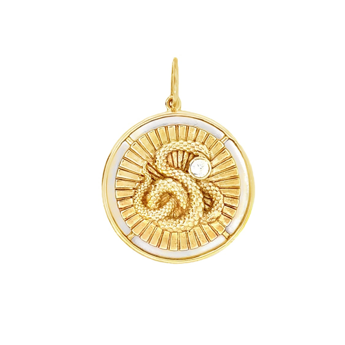 14k Yellow Gold Diamond Circle Snake Charm