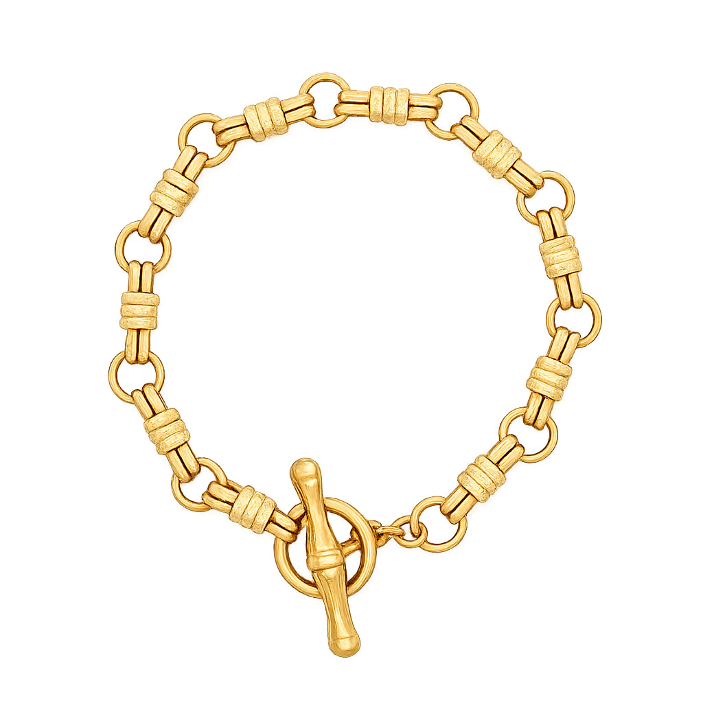 14k Yellow Gold Vintage Link Toggle Charm Bracelet