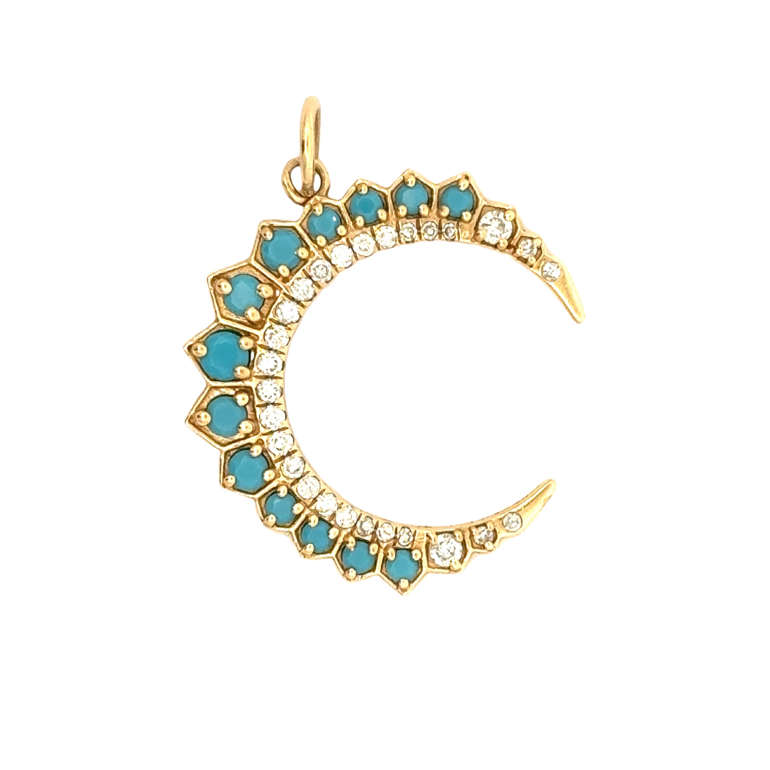 14k Yellow Gold Turquoise Diamond Crescent Charm