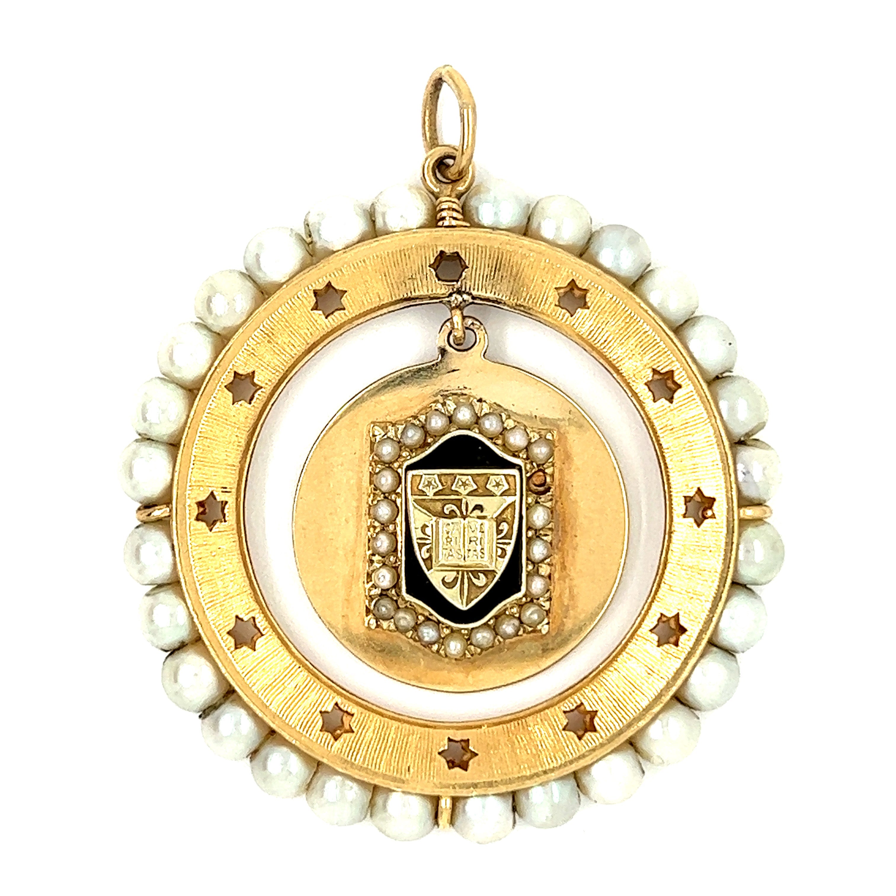 Vintage Pearl Coat of Arms 14k Gold Charm