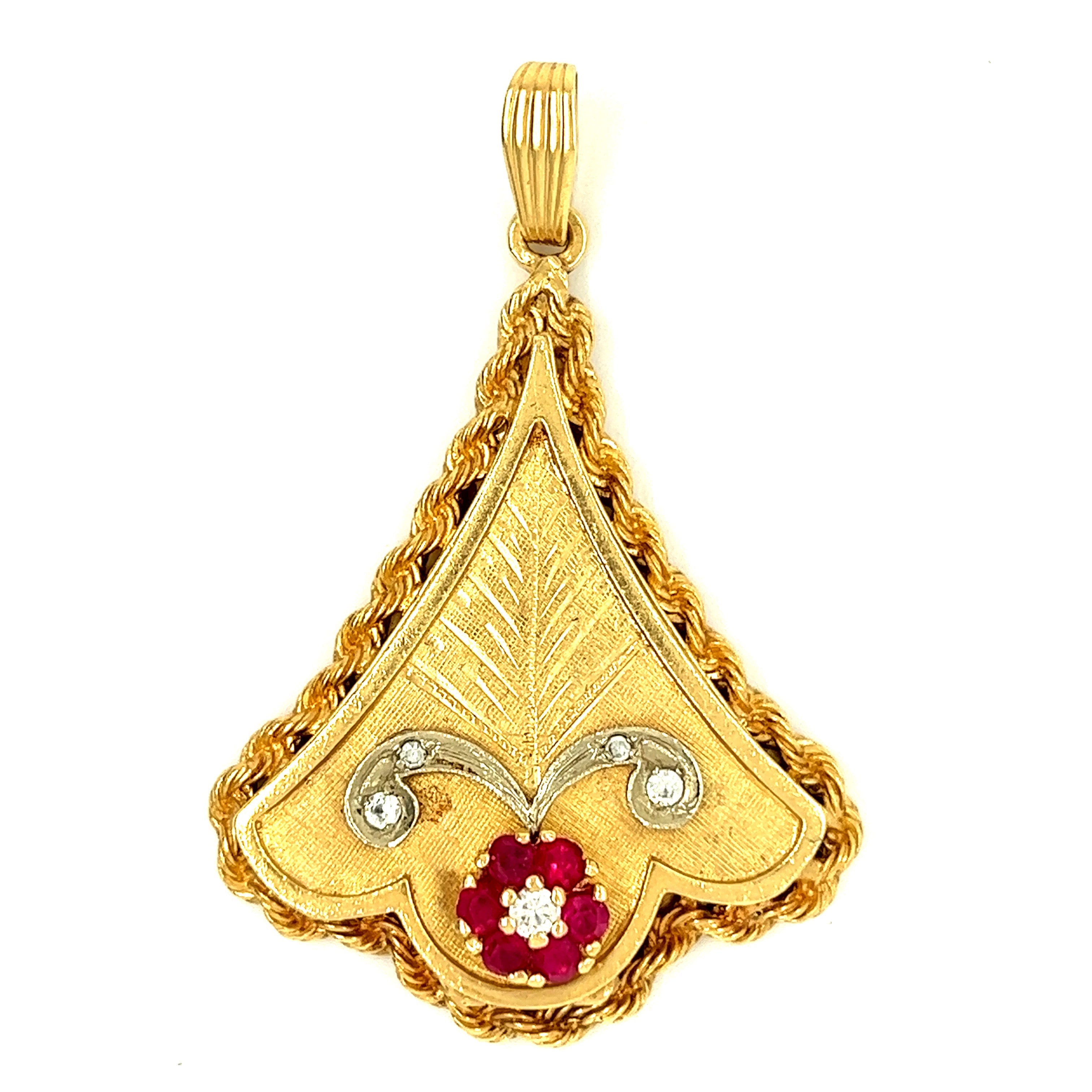 Vintage Diamond and Rubies Bell Shaped 14k Gold Locket
