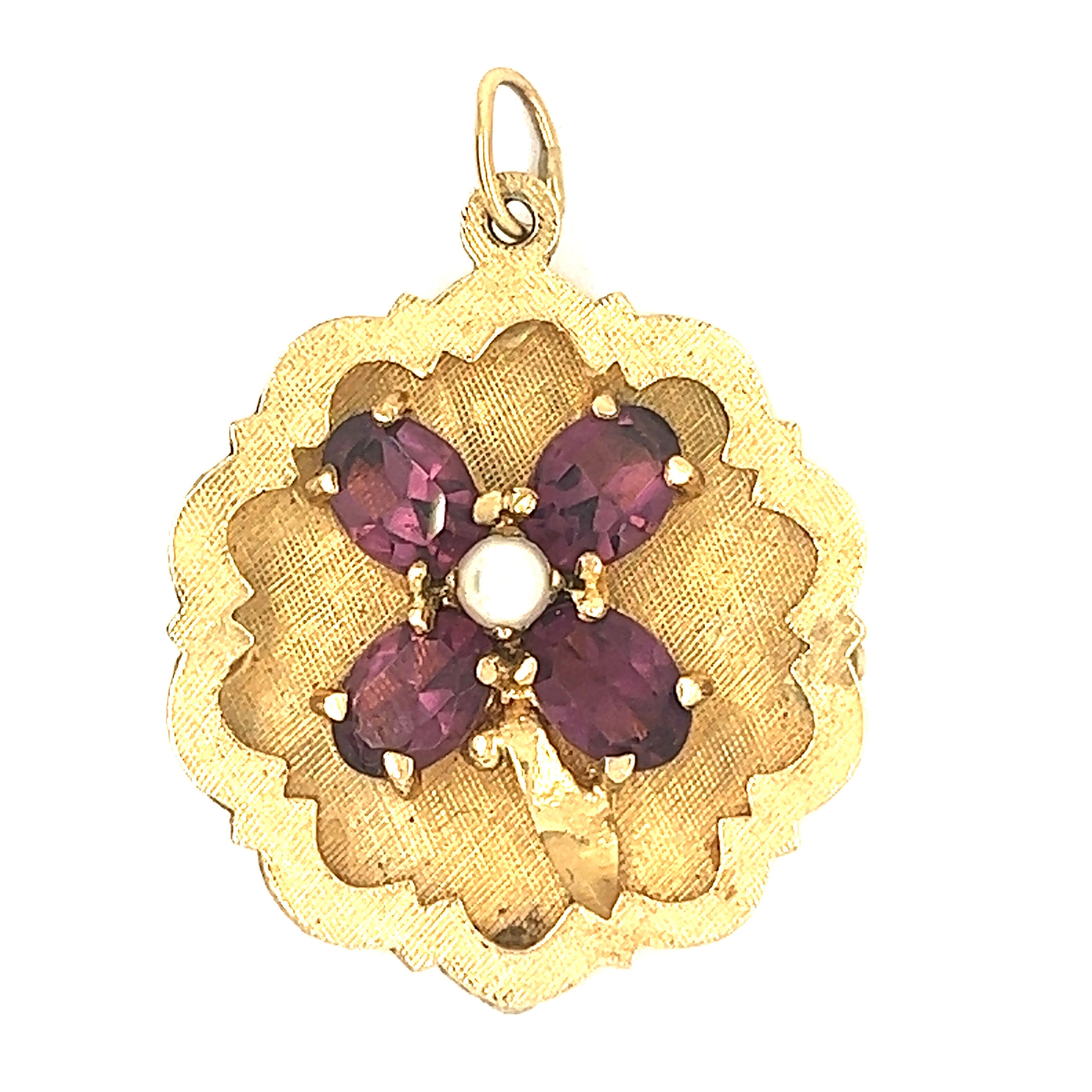 Vintage Amethyst & Pearl Clover 14k Gold Charm