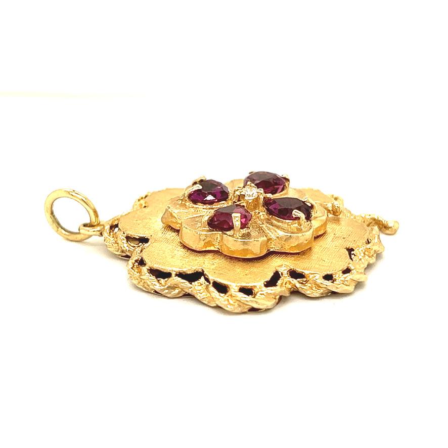 Vintage Raspberry Garnet Clover 14k Gold Locket