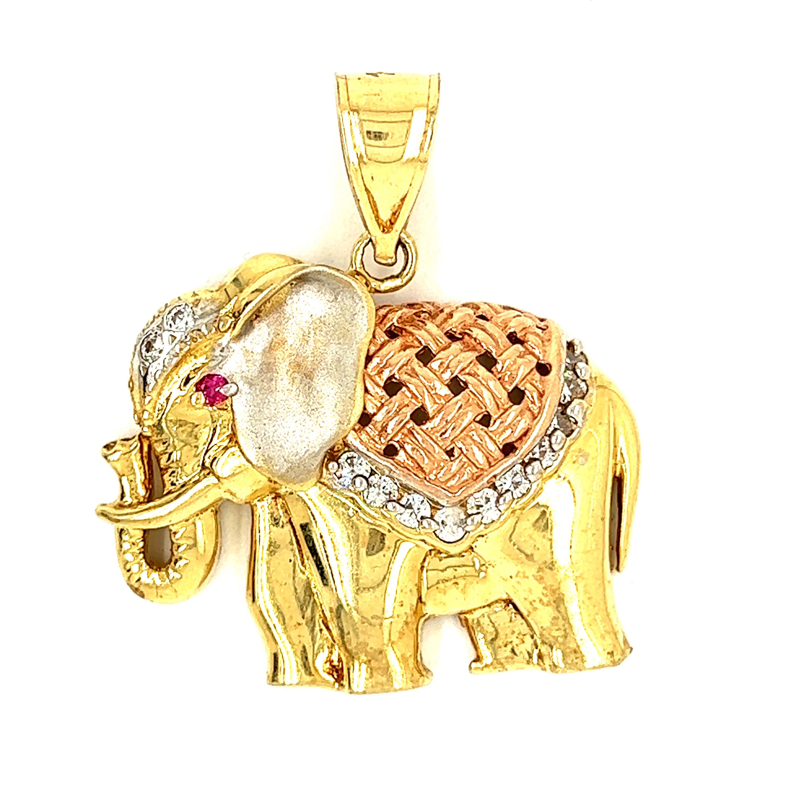 Vintage Gemstone Elephant 14k Gold Charm