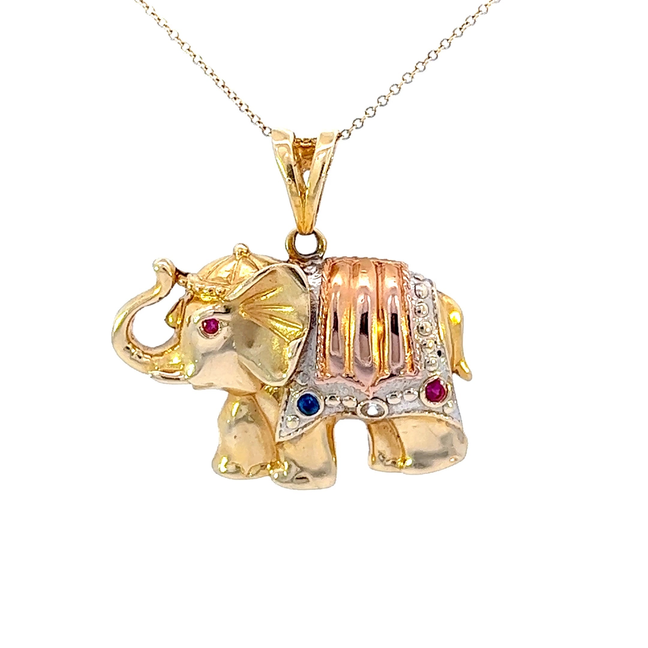 Vintage Gemstone Elephant 14k Yellow and Rose Gold Charm