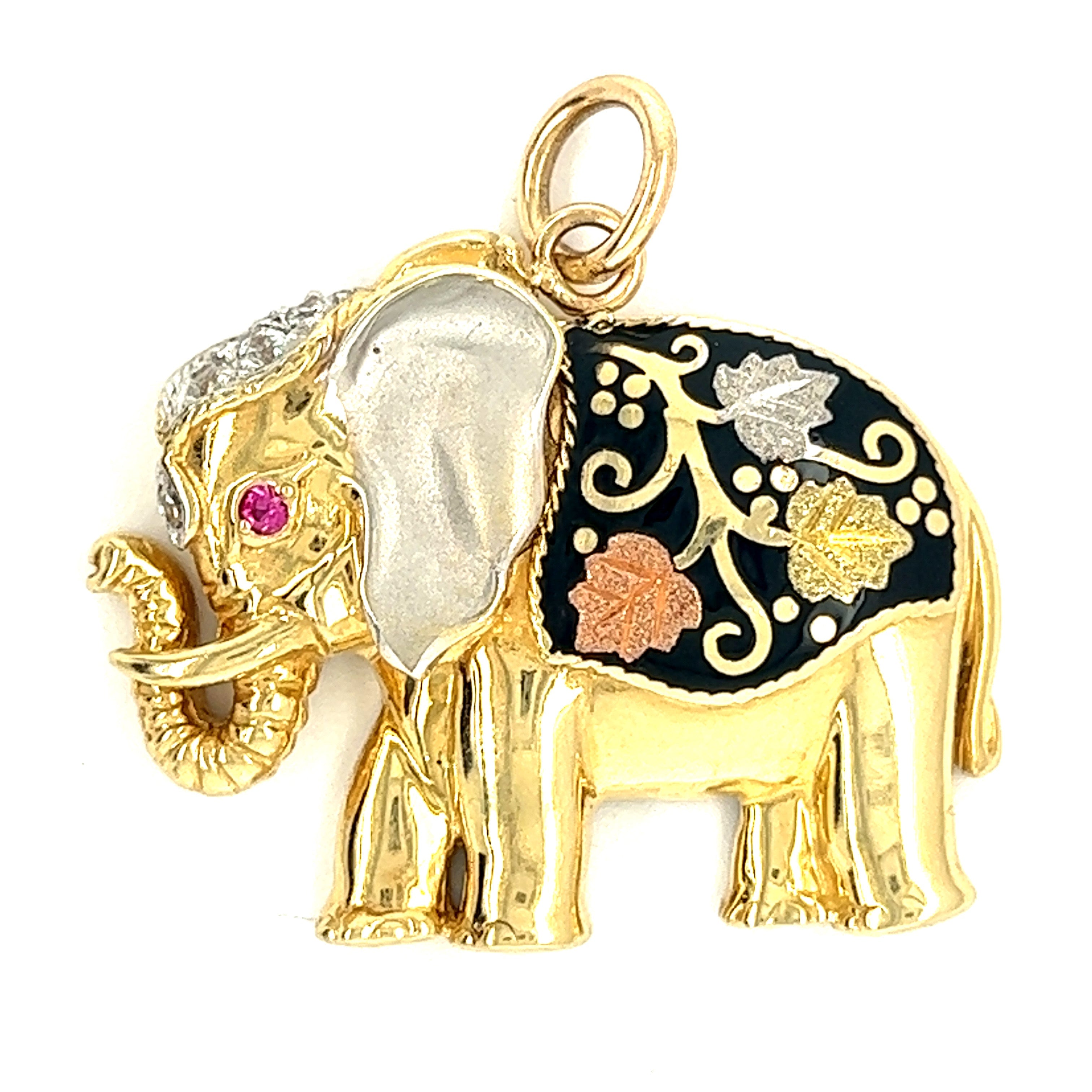 Vintage Gemstone Elephant 14k Gold Charm