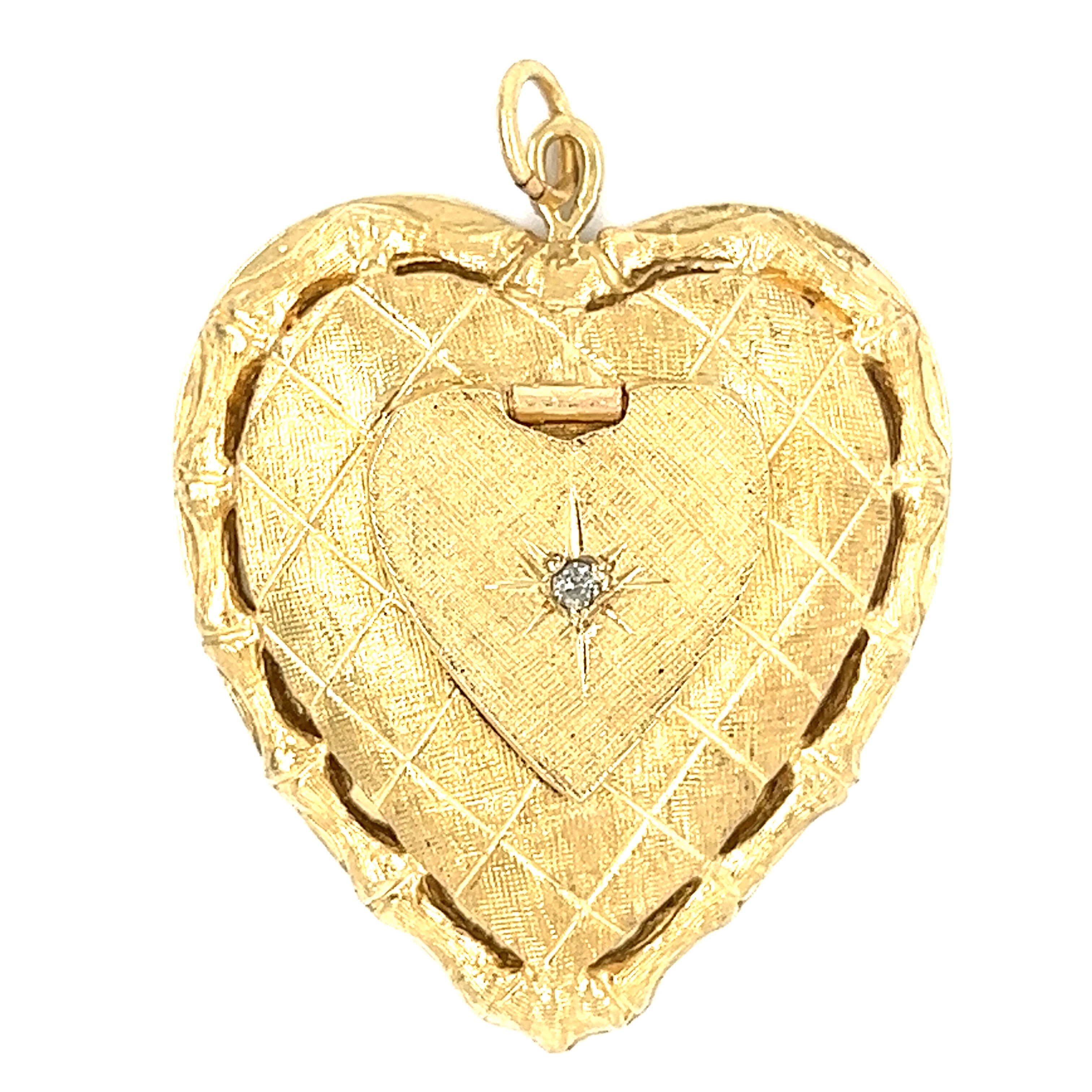 Vintage Diamond Heart 14k Gold Locket