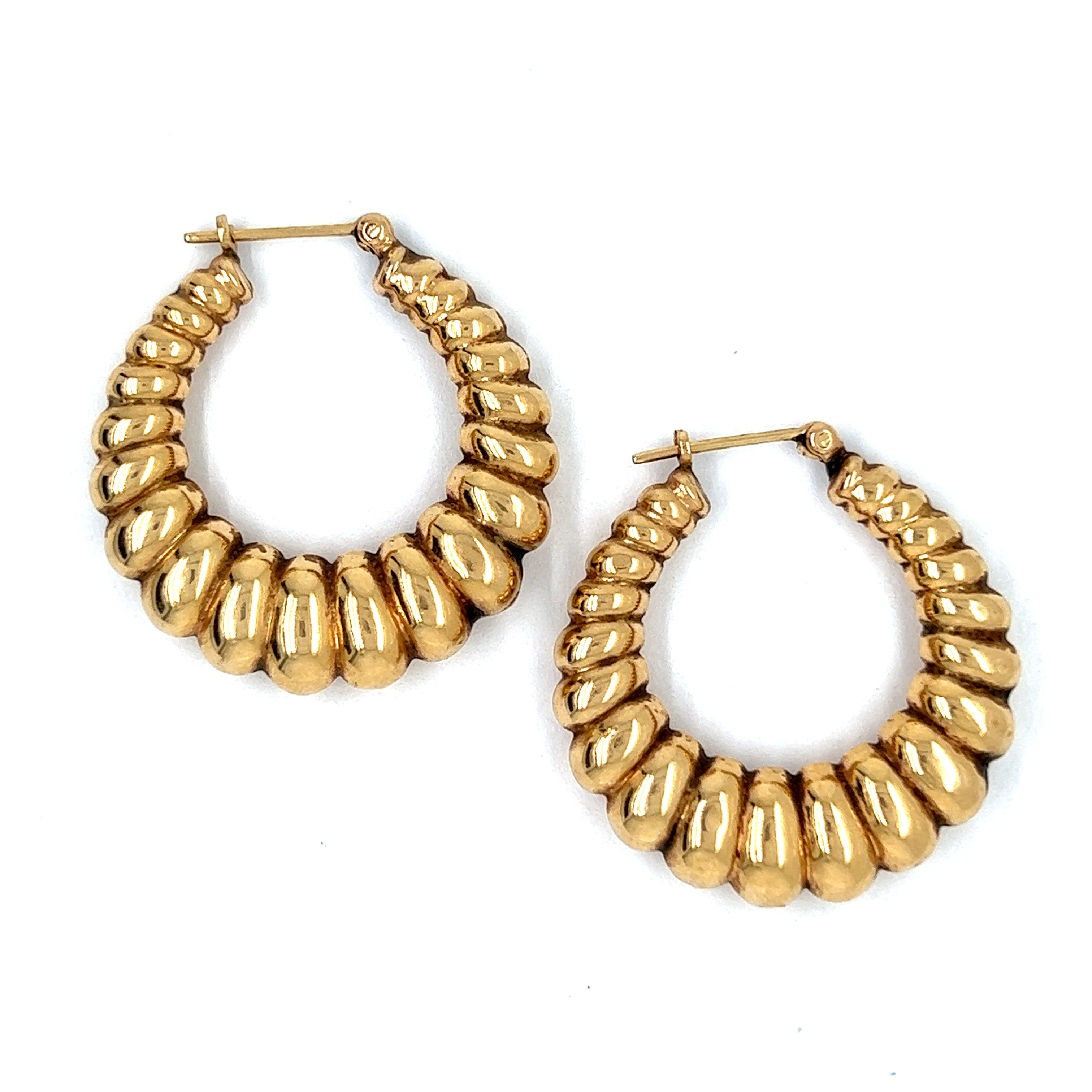 Vintage Shrimp 14k Gold Hoops