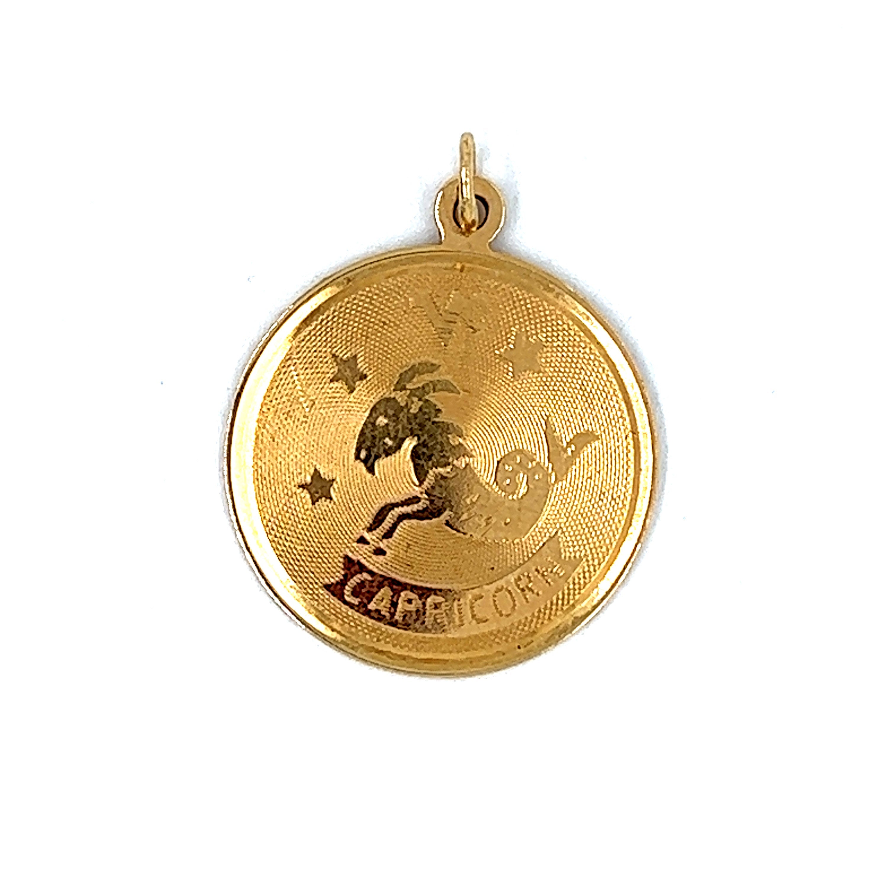 Vintage Small Capricorn Coin 14k Gold Charm